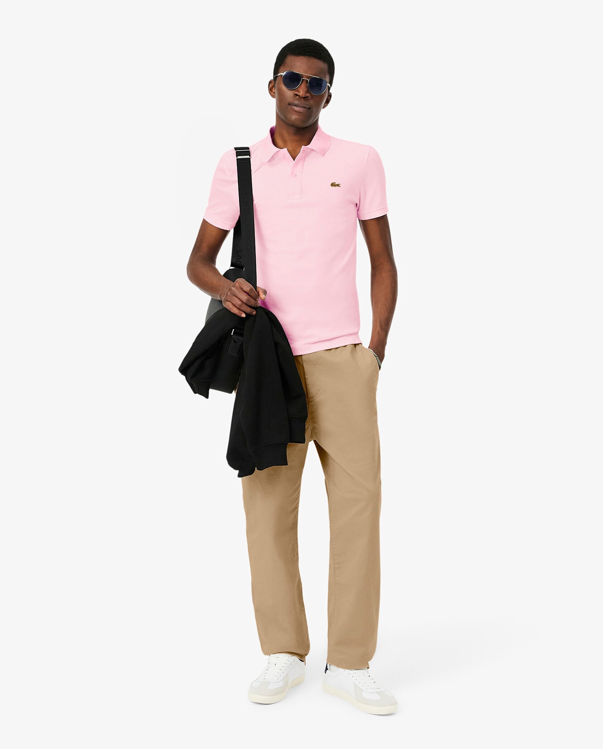 Polo de hombre de piqué de corte ajustado de manga corta - Rosa Rosa-4