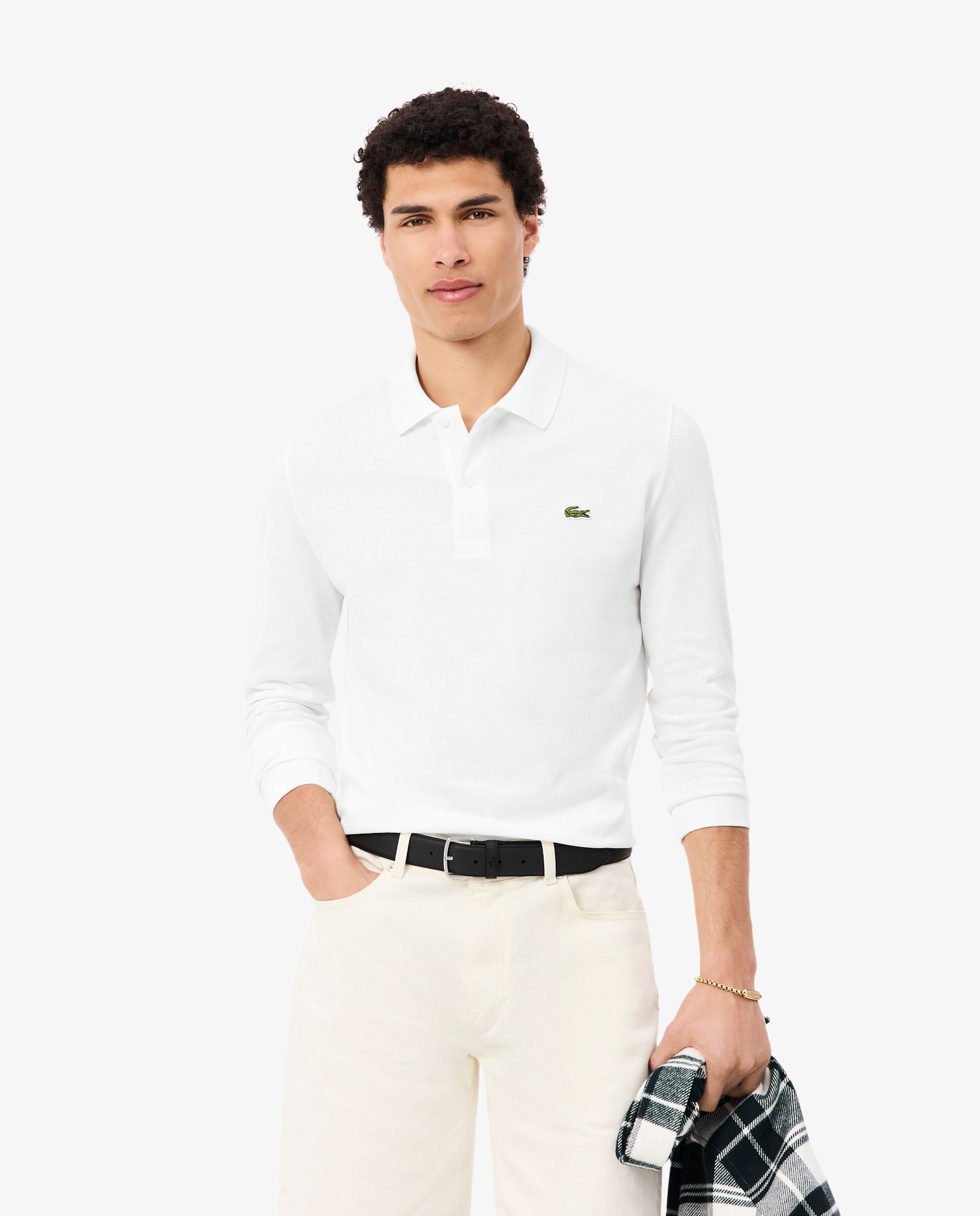 Polo de hombre slim fit en Petit Piqué de manga larga - Lacoste - Blanco Blanco-1