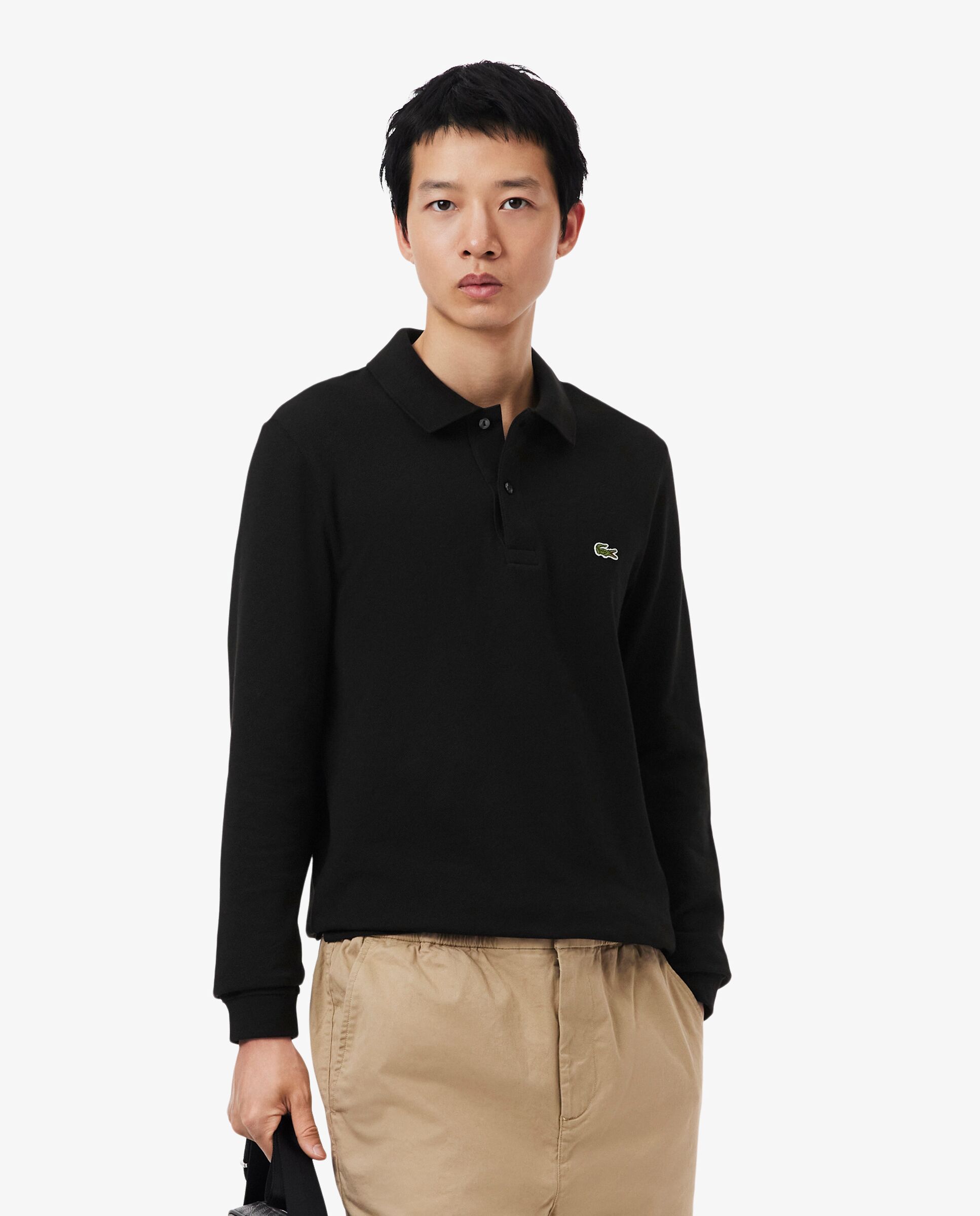 Imagen 0 de Polo de hombre slim fit en Petit Piqué de manga larga Negro