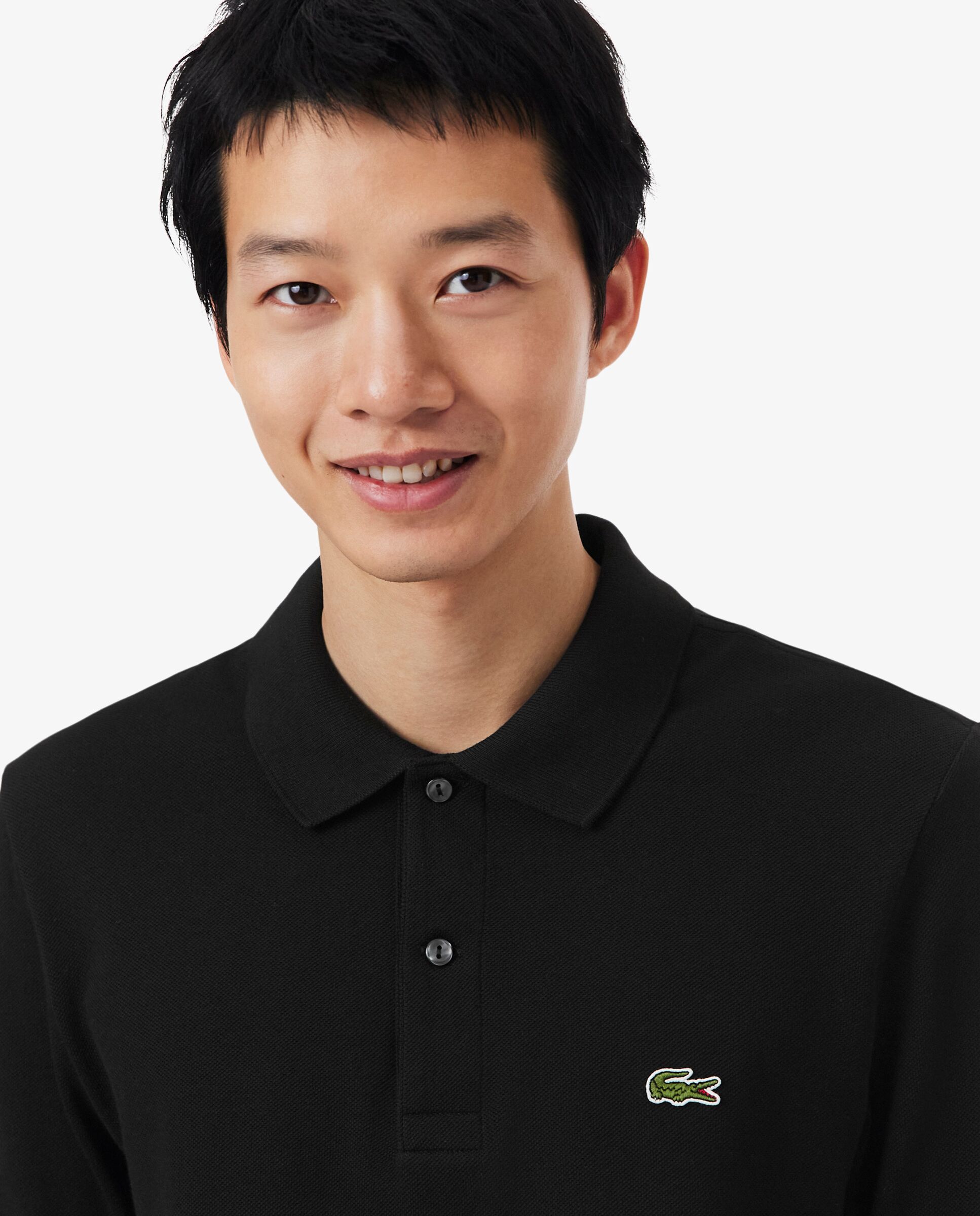 Polo de hombre slim fit en Petit Piqué de manga larga - Lacoste - Negro Negro-3
