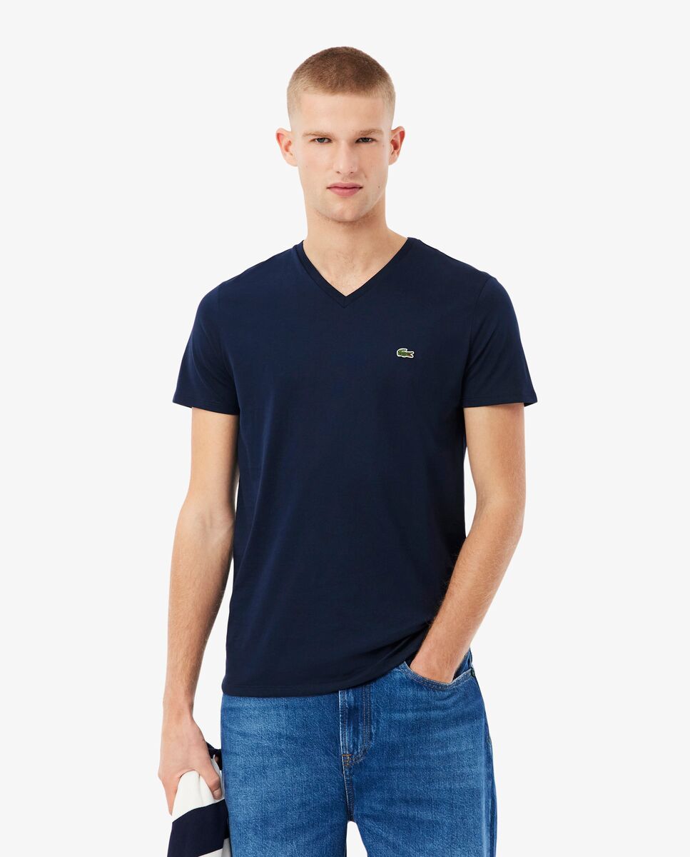 Imagen 0 de Camiseta de hombre de cuello de pico de algodón pima ligero de manga corta Azul marino