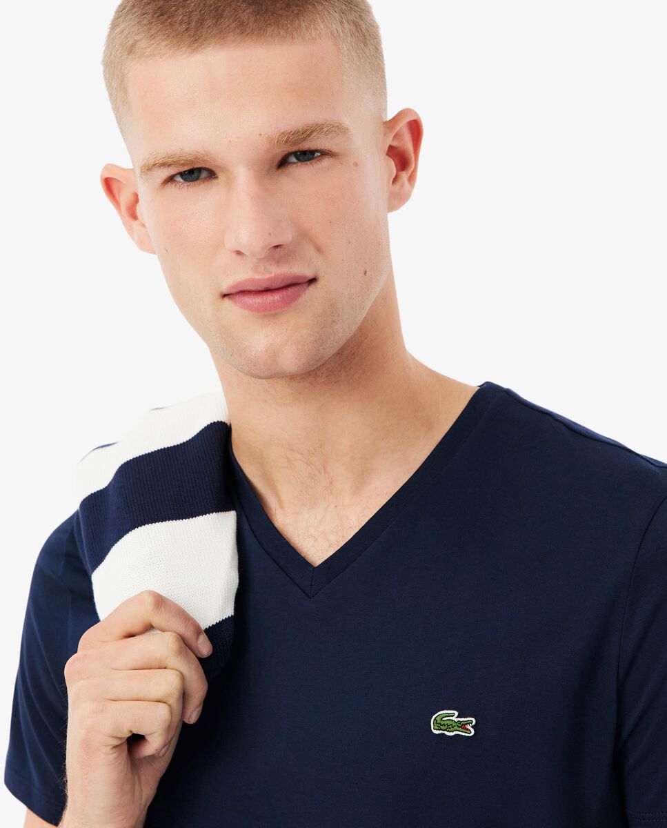 Camiseta de hombre de cuello de pico de algodón pima ligero de manga corta - Lacoste - Azul marino Azul marino-3