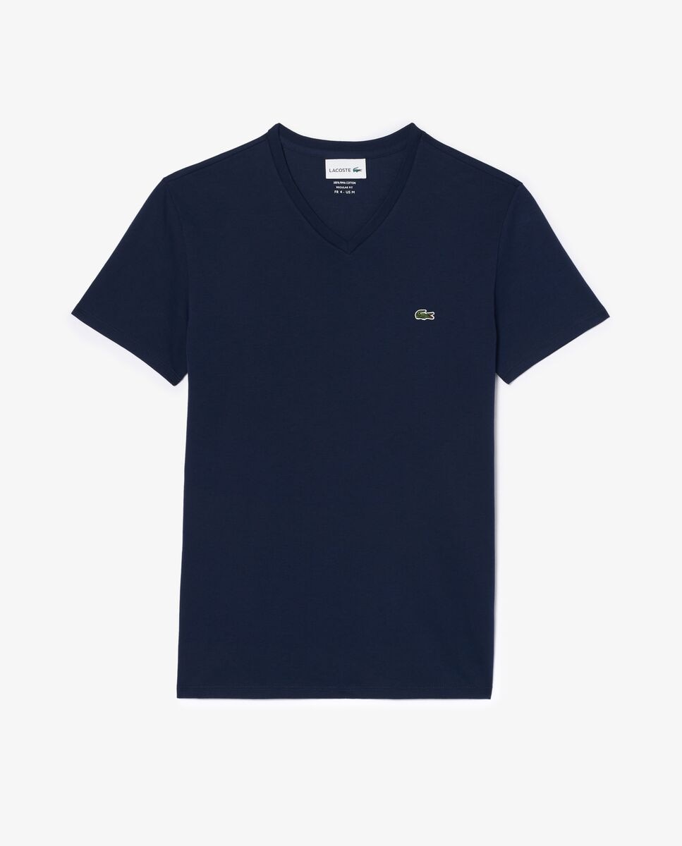 Camiseta de hombre de cuello de pico de algodón pima ligero de manga corta - Lacoste - Azul marino Azul marino-6