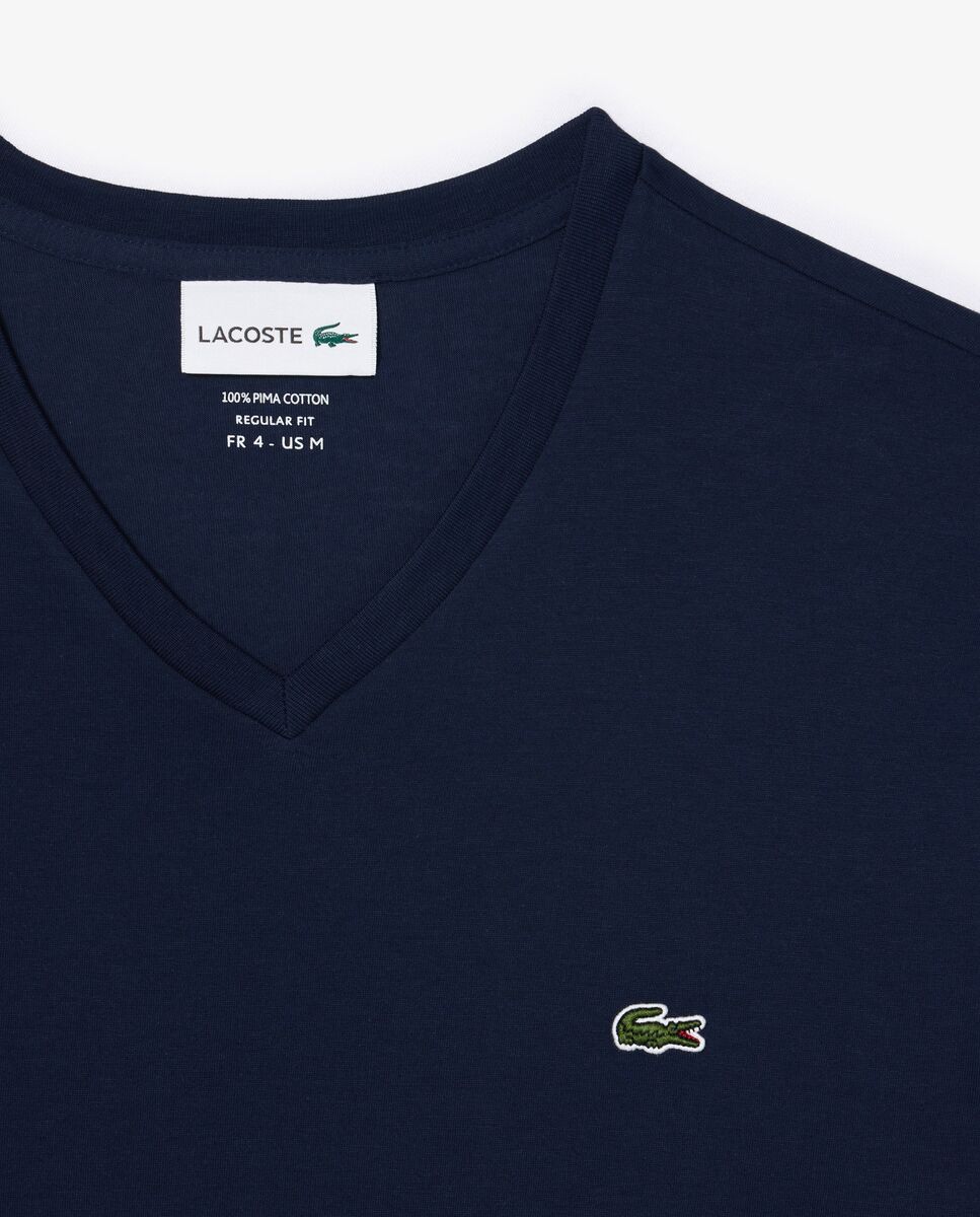Camiseta de hombre de cuello de pico de algodón pima ligero de manga corta - Lacoste - Azul marino Azul marino-5
