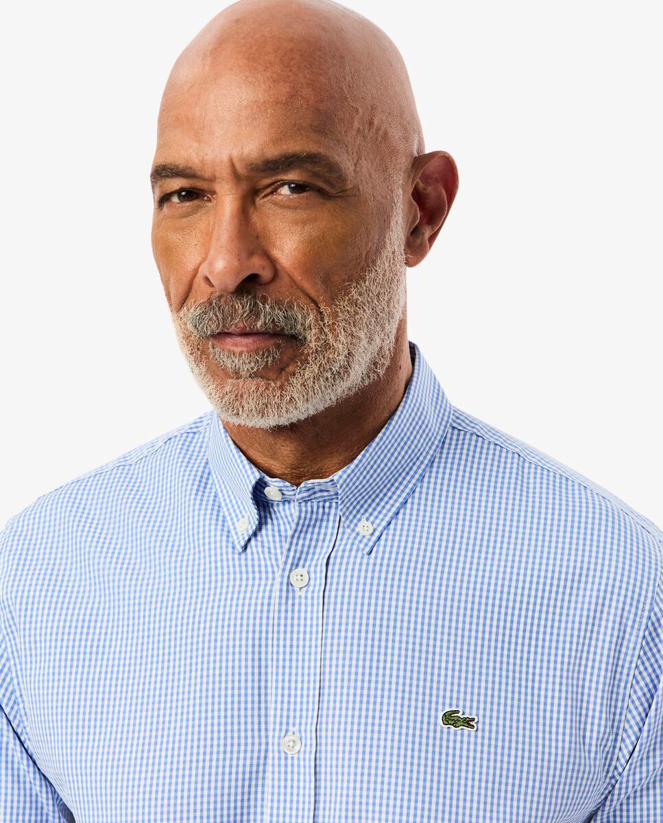 Camisa de hombre de corte regular de algodón de cuadros de manga larga - Lacoste - Azul claro Azul claro-3
