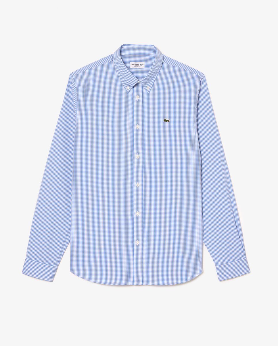 Camisa de hombre de corte regular de algodón de cuadros de manga larga - Lacoste - Azul claro Azul claro-6