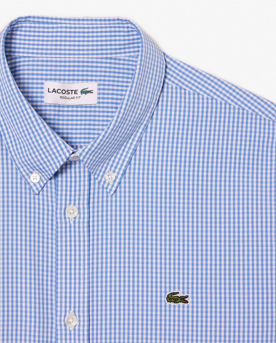 Camisa de hombre de corte regular de algodón de cuadros de manga larga - Lacoste - Azul claro Azul claro-5