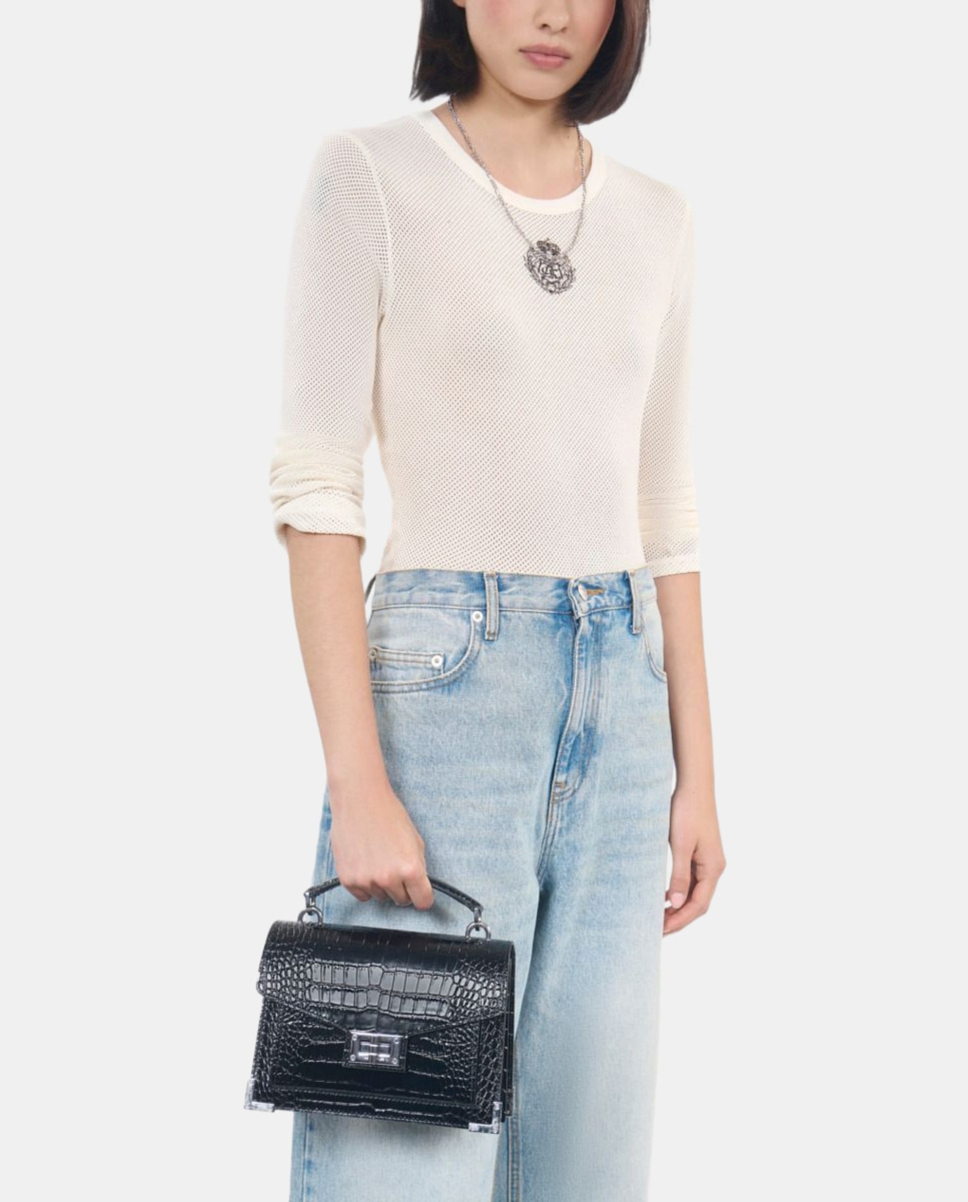 Bolso de mano multiposición Emily pequeño de piel efecto cocodrilo Negro The Kooples Negro-4