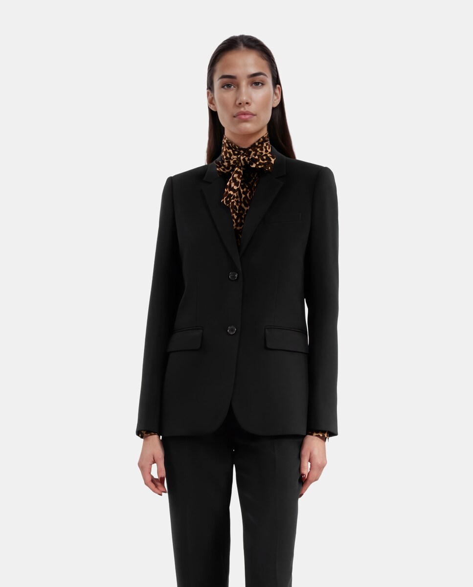 Chaqueta de traje de mujer de crepé con cierre de botones · The