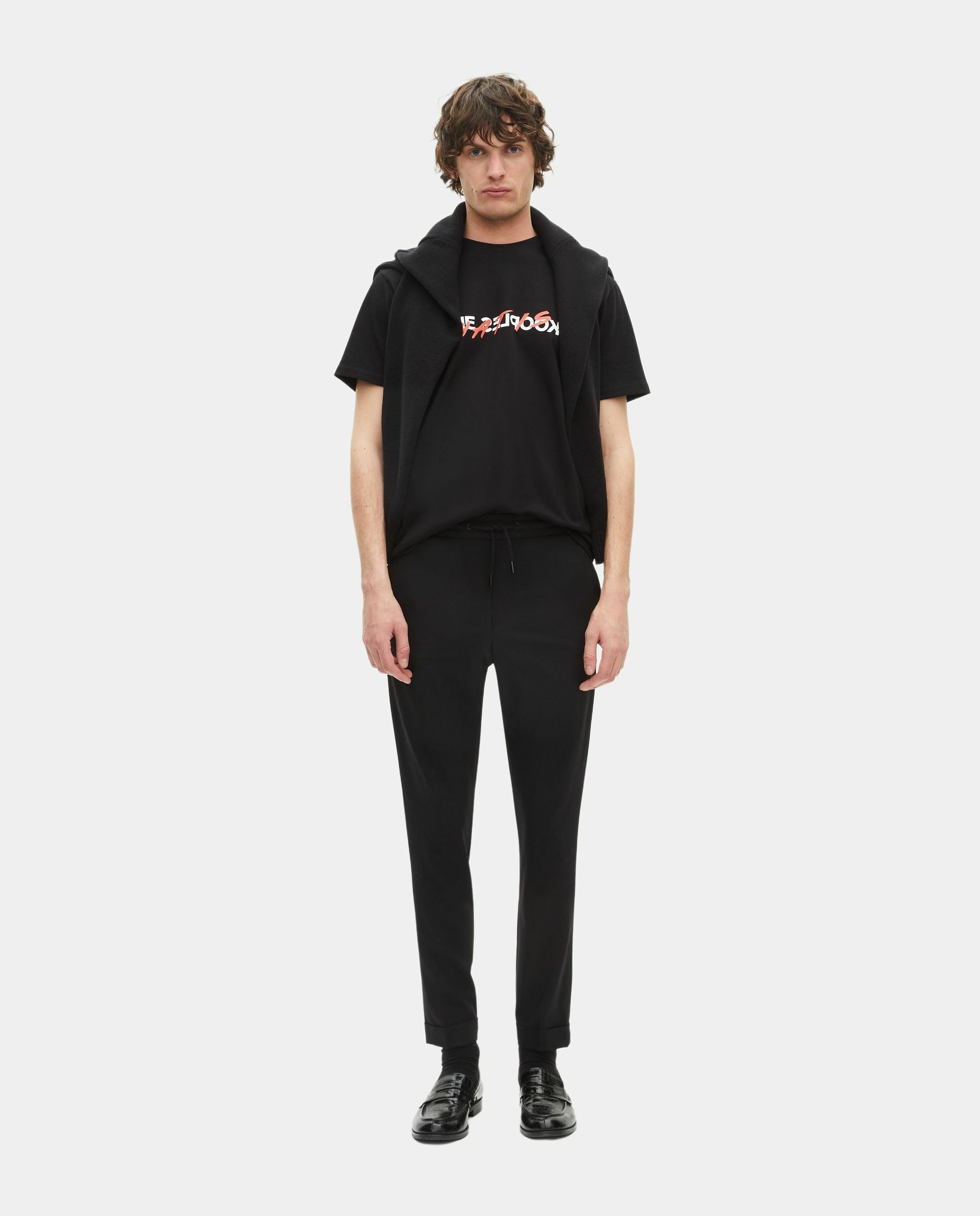 The Kooples - Pantalón de hombre de lana negro con cintura elástica y bolsillos italianos.