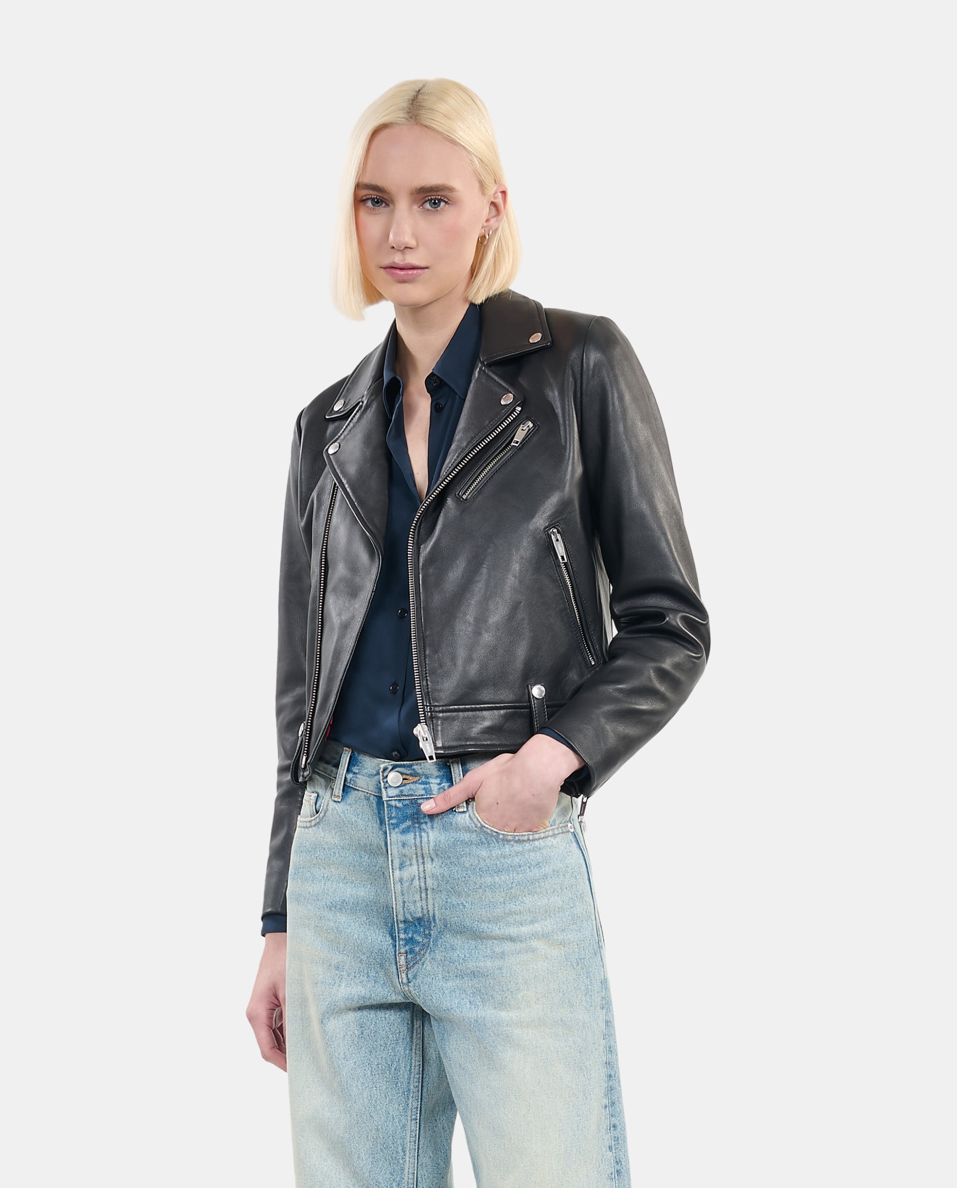 The Kooples - Chaqueta de mujer biker de piel.