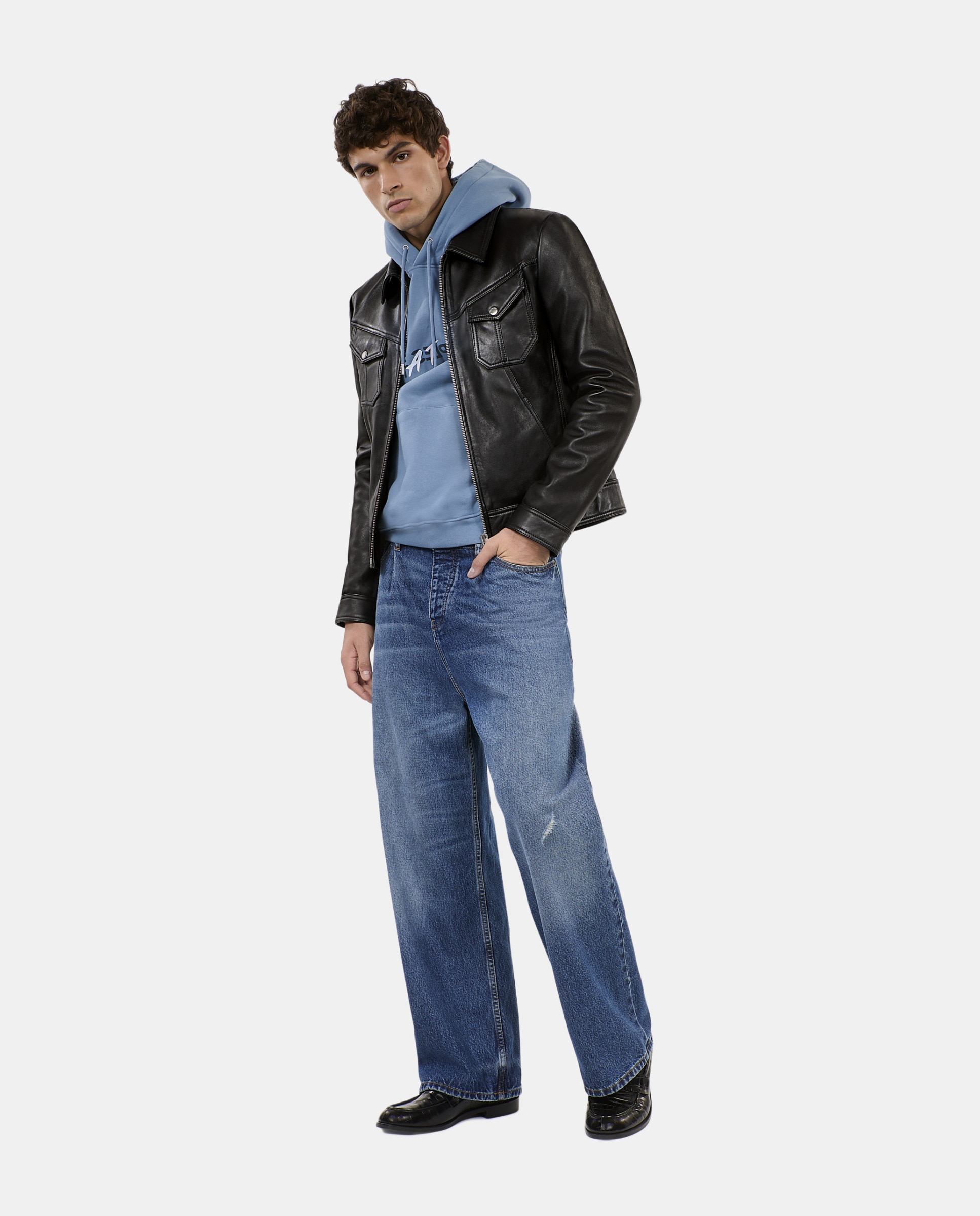 The Kooples - Cazadora de piel de hombre negra.