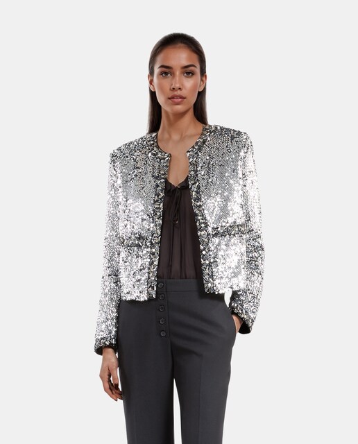 Imagen 0 de Chaqueta de mujer recta con lentejuelas y perlas