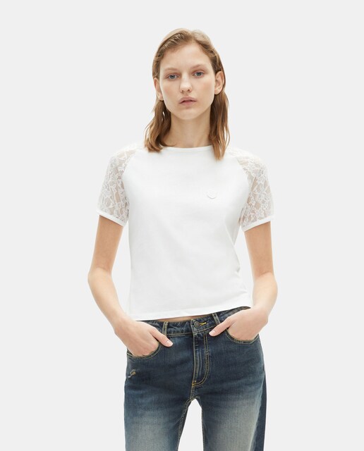 Imagen 0 de Camiseta de mujer con manga corta de encaje
