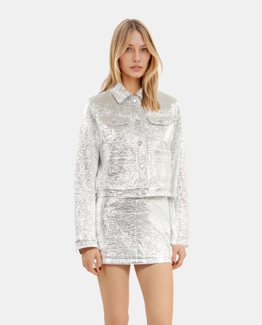 Imagen 0 de Chaqueta de mujer corta plateada
