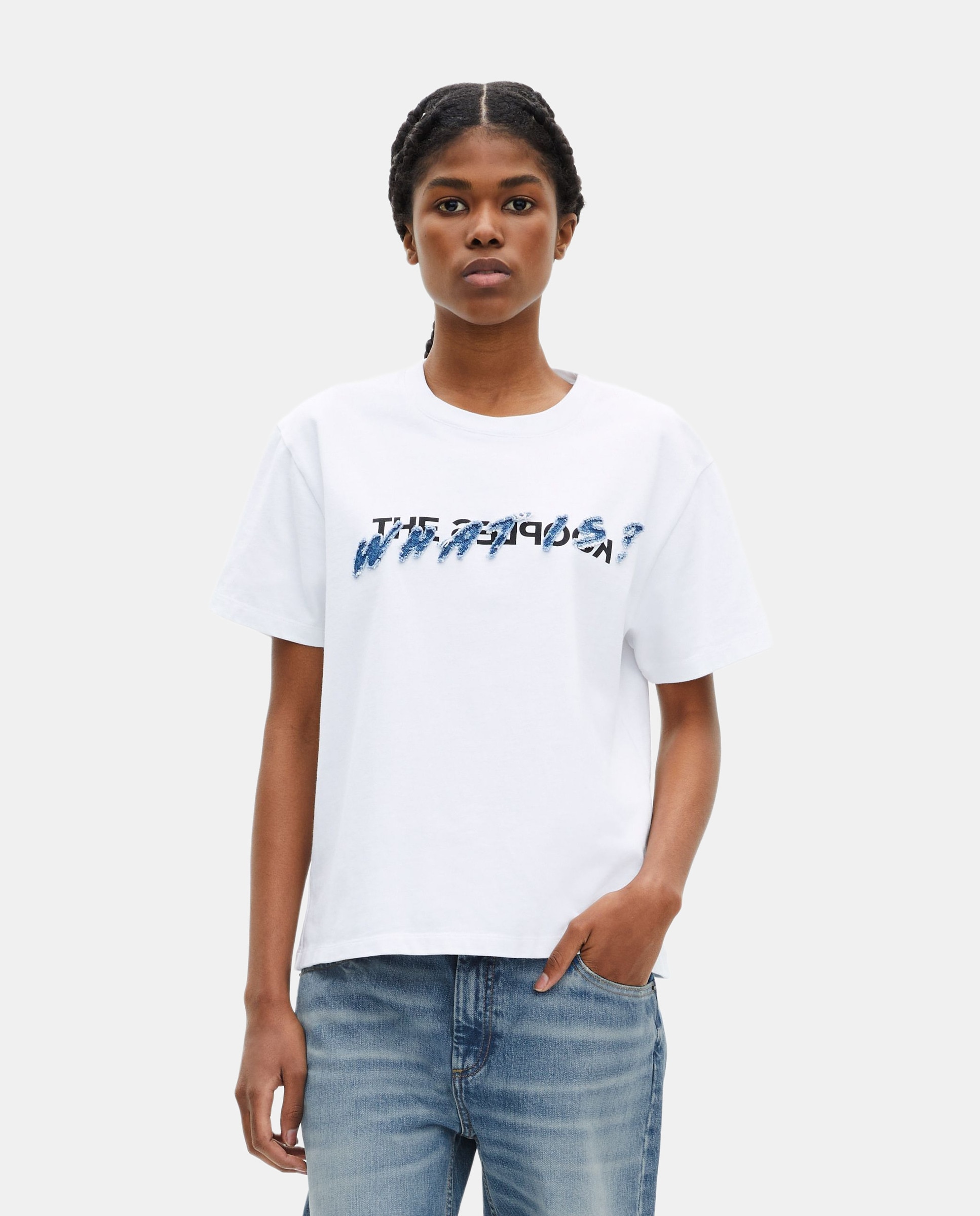 The Kooples - Camiseta de mujer 'What is' parche de denim.