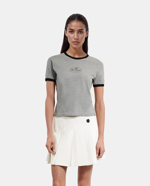 Imagen 0 de Camiseta de mujer serigrafiada con ribetes a contrate