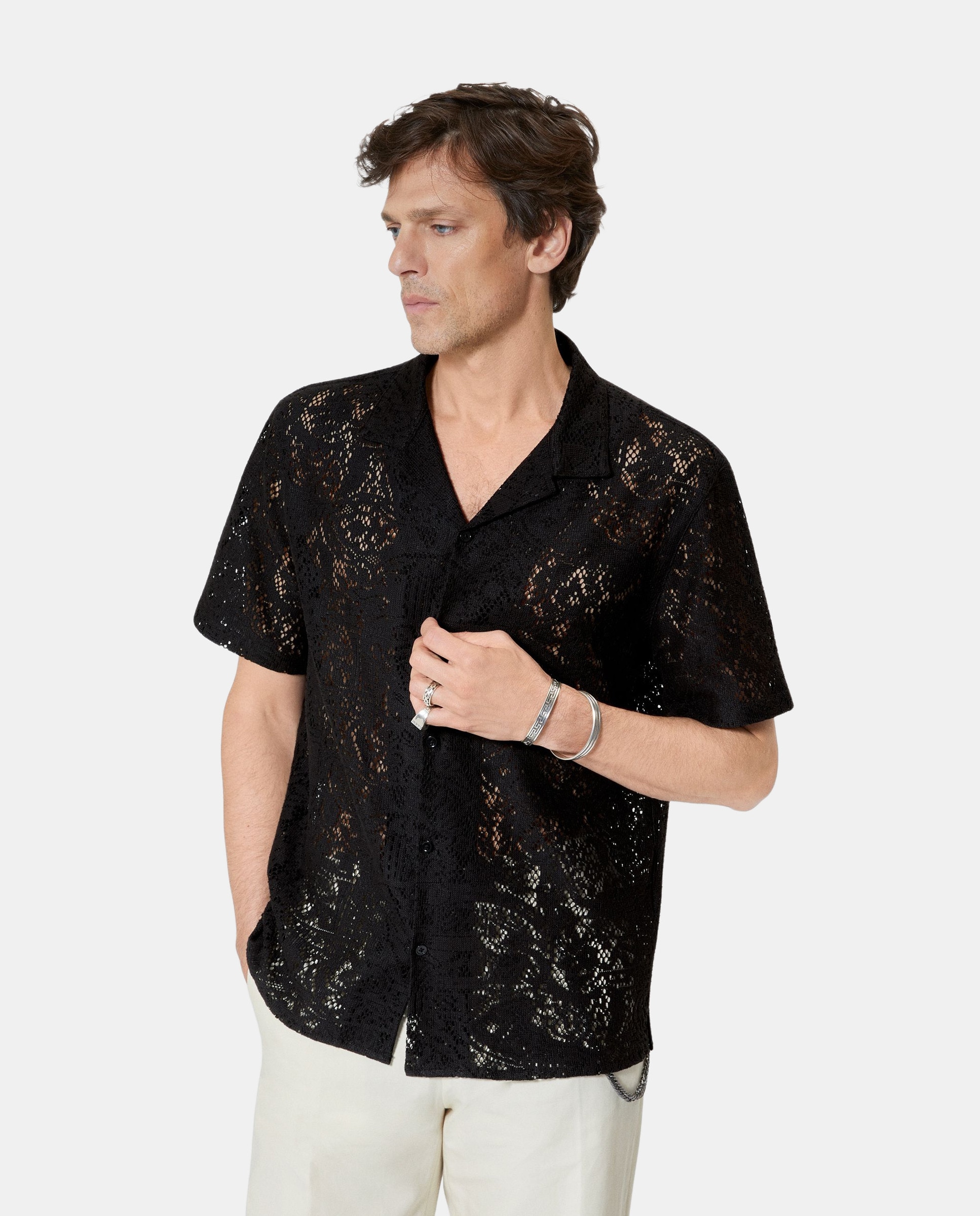 The Kooples - Camisa de hombre de encaje de manga corta.
