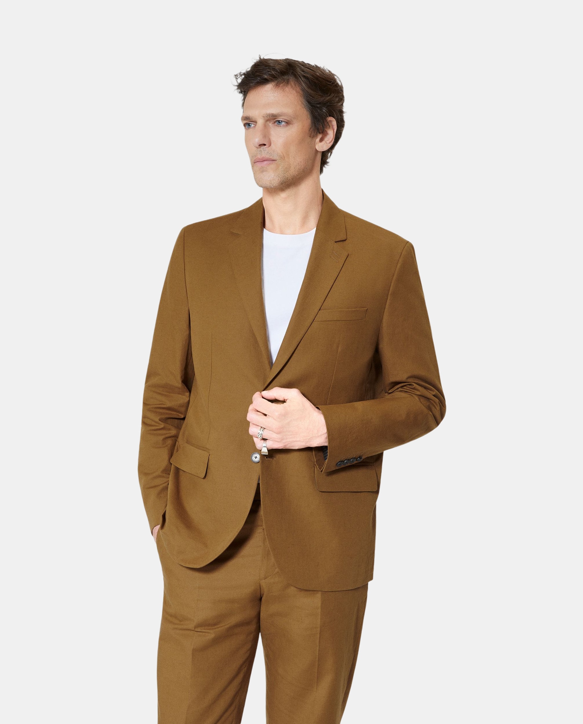 Imagen 0 de Chaqueta de traje de algodón y lino Marrón