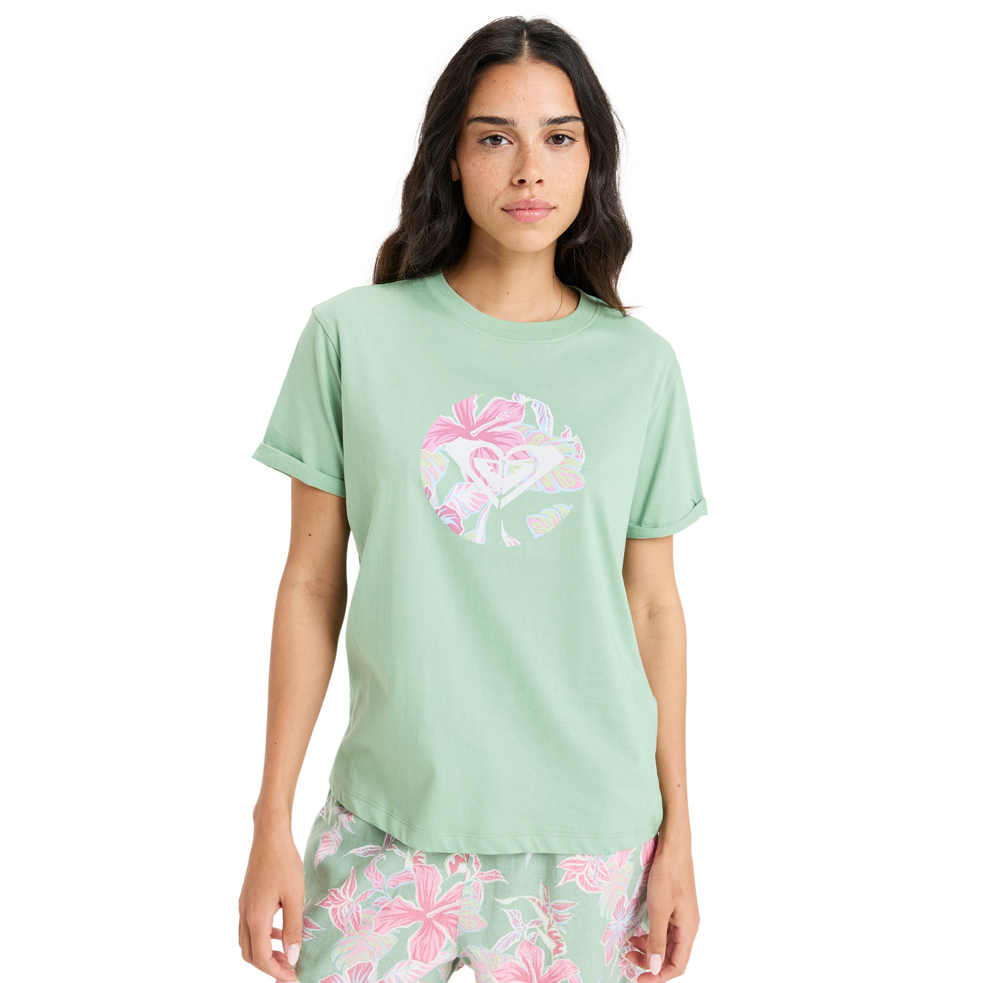 Roxy Camiseta de mujer Oceanregular Round Hibiscus Verde