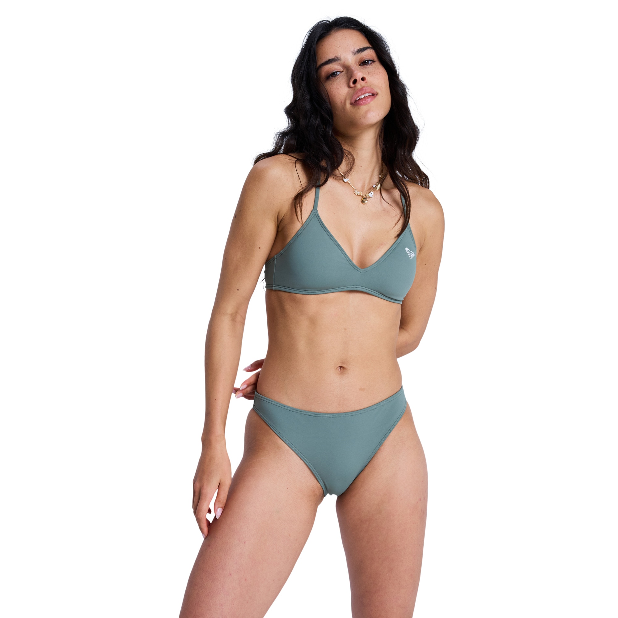 Braguita de bikini de cobertura media de mujer Solid Essentials Roxy - Verde Verde-1