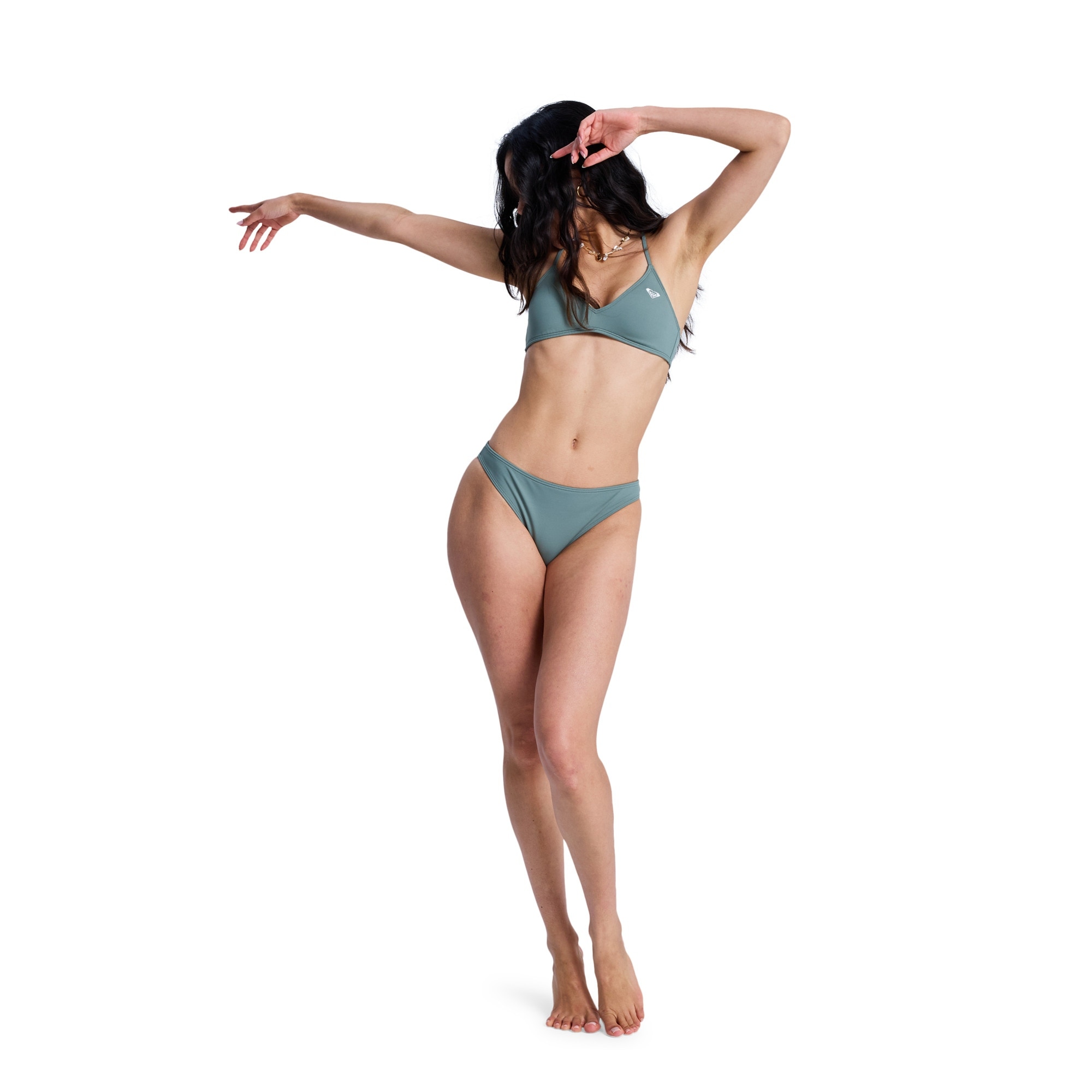 Braguita de bikini de cobertura media de mujer Solid Essentials Roxy - Verde Verde-5