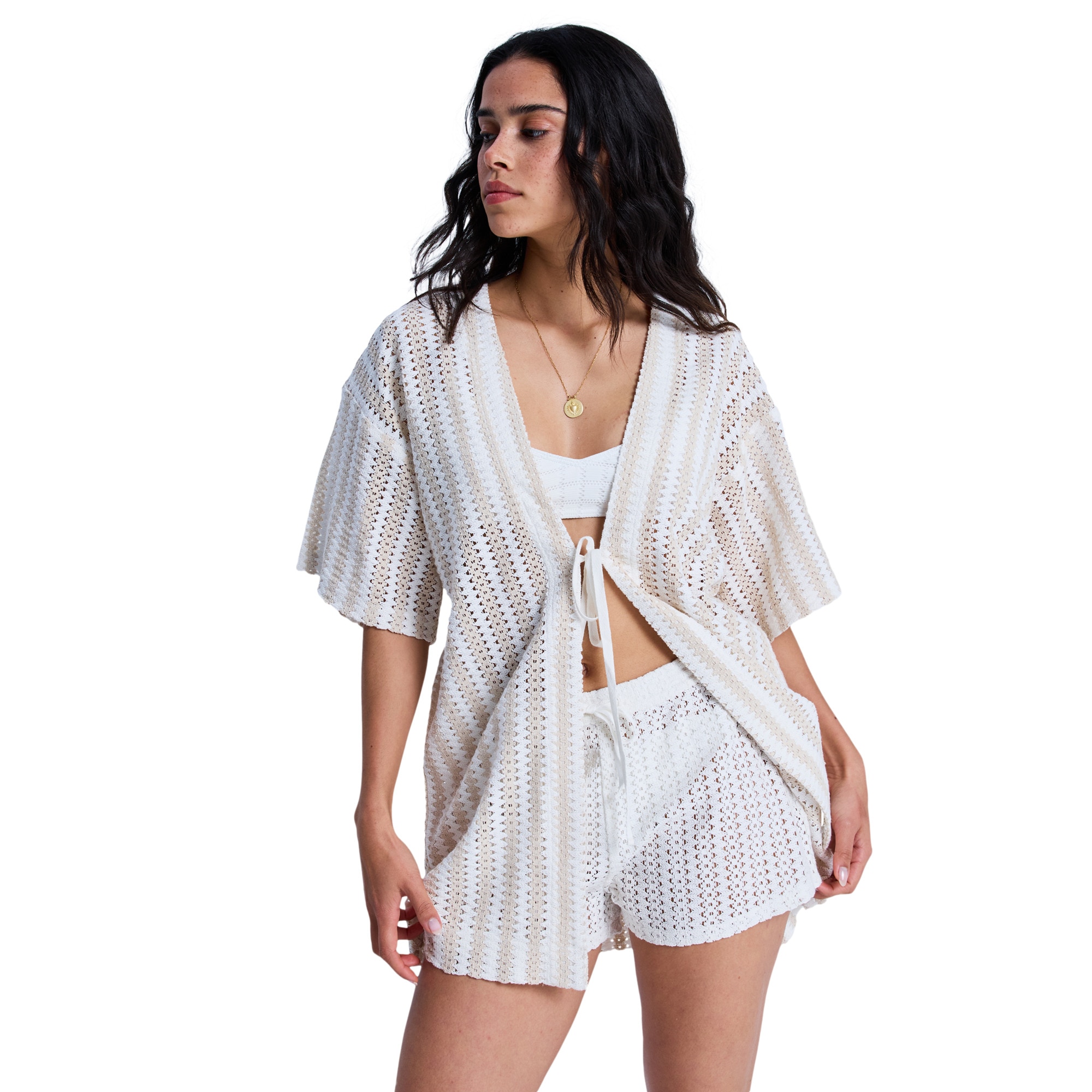 Roxy Cover-up de playa tipo kimono de mujer Moana Story Beige