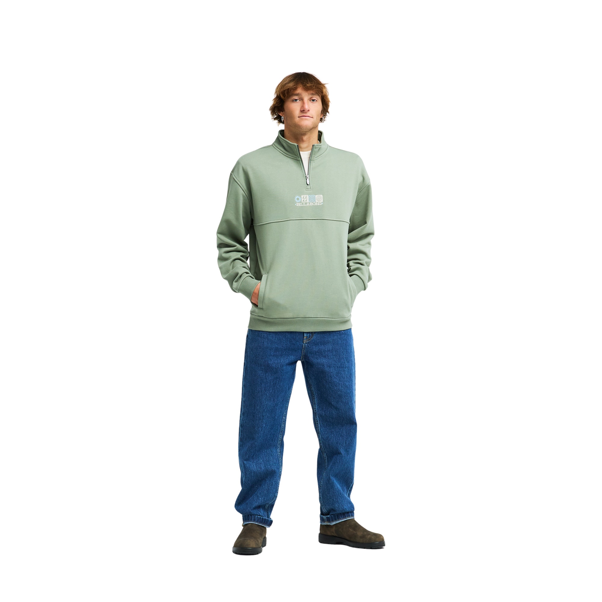 Sudadera de hombre Burleigh Mock Neck Billabong - Verde Verde-3