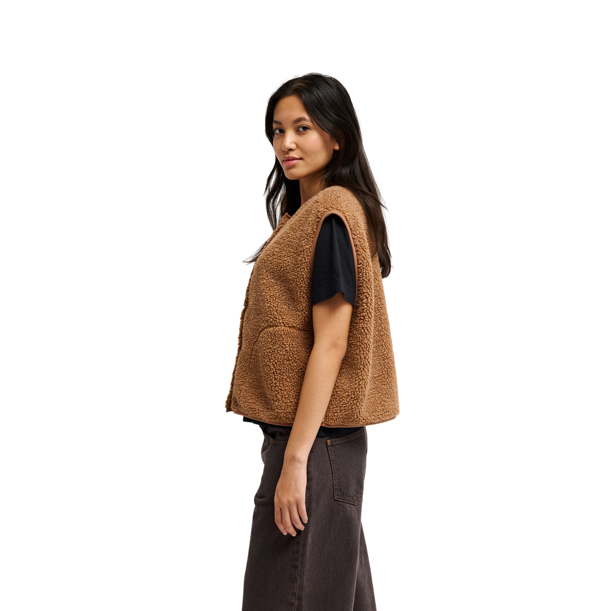Chaleco de sherpa de mujer Cropped Quiksilver - Marrón Marrón-3