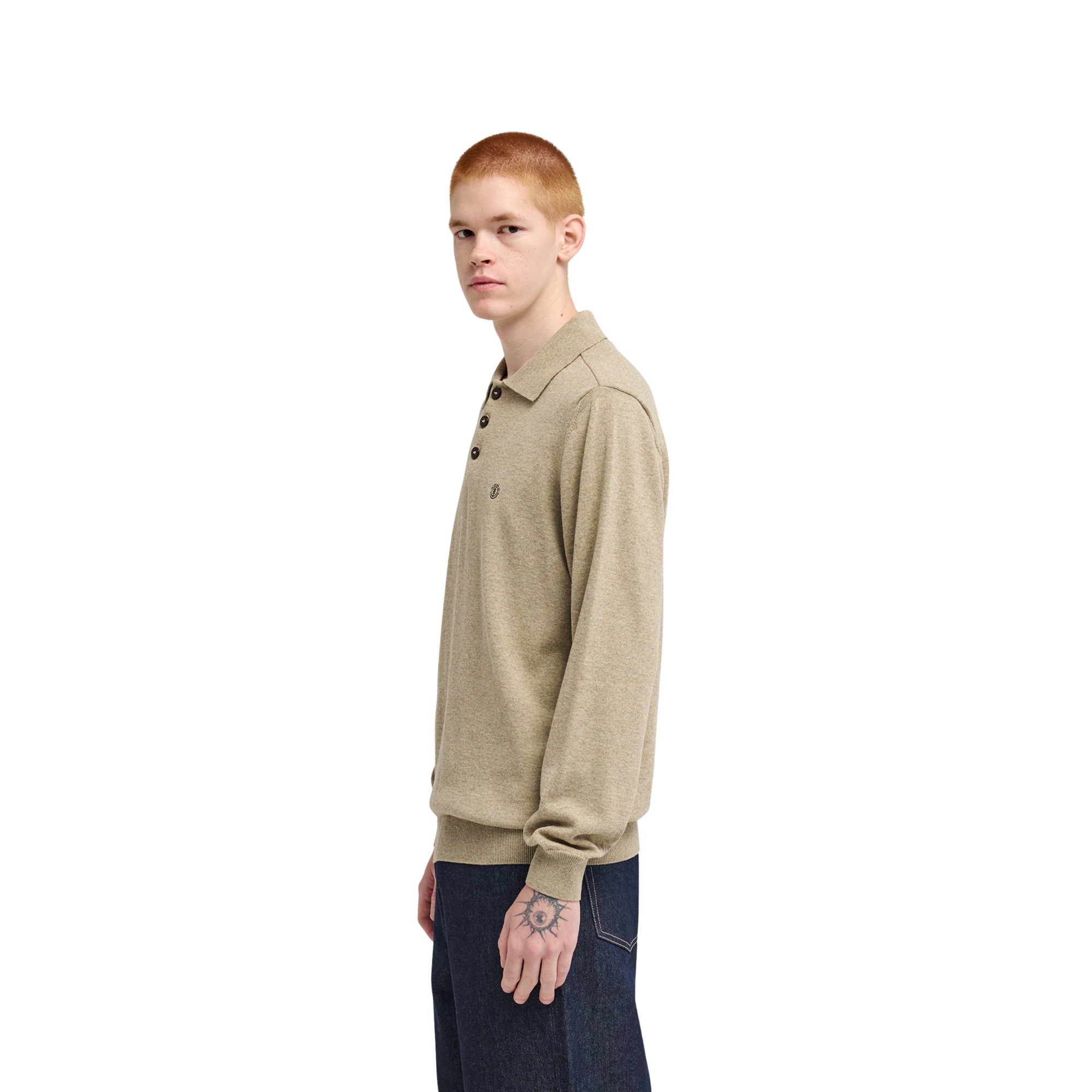 Polo de manga larga de hombre Icon Embroidery Element - Natural Natural-3