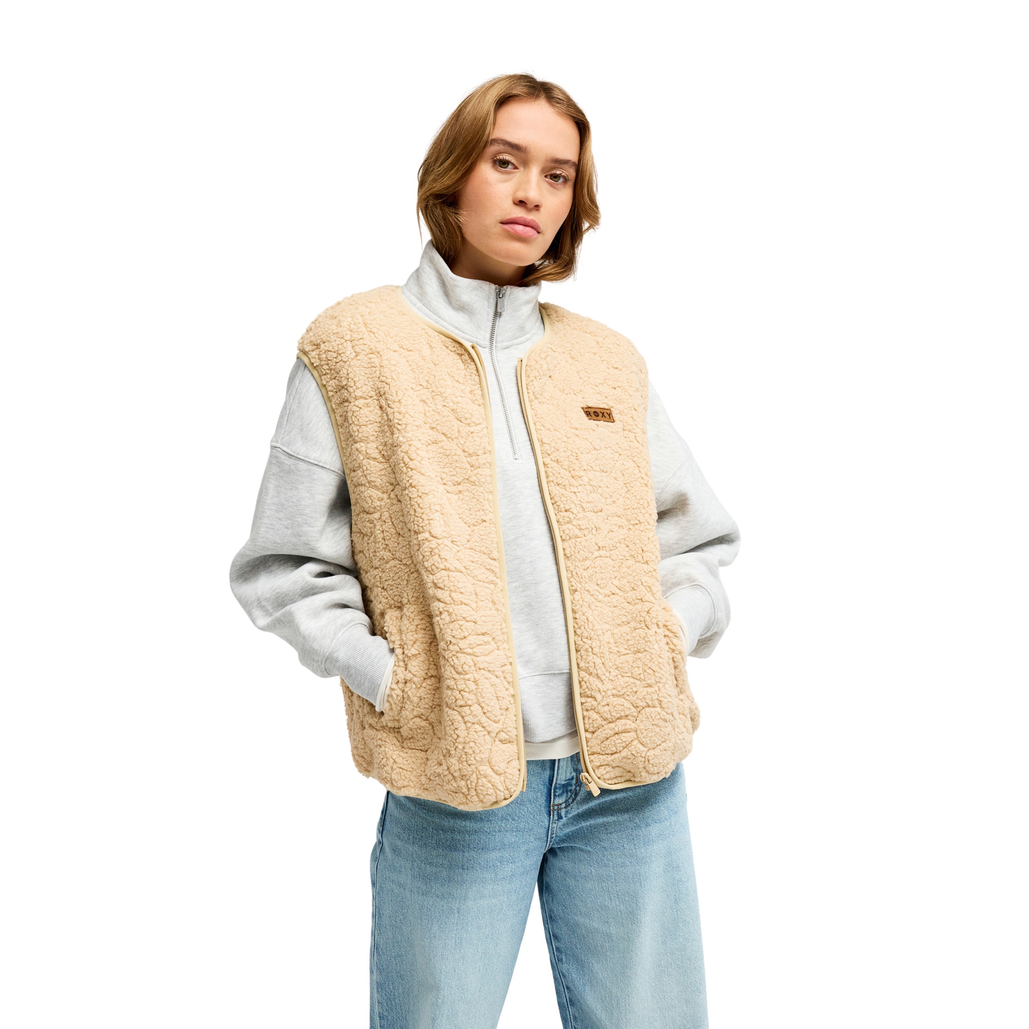 Roxy Chaleco Sherpa con cremallera de mujer Best Town Beige