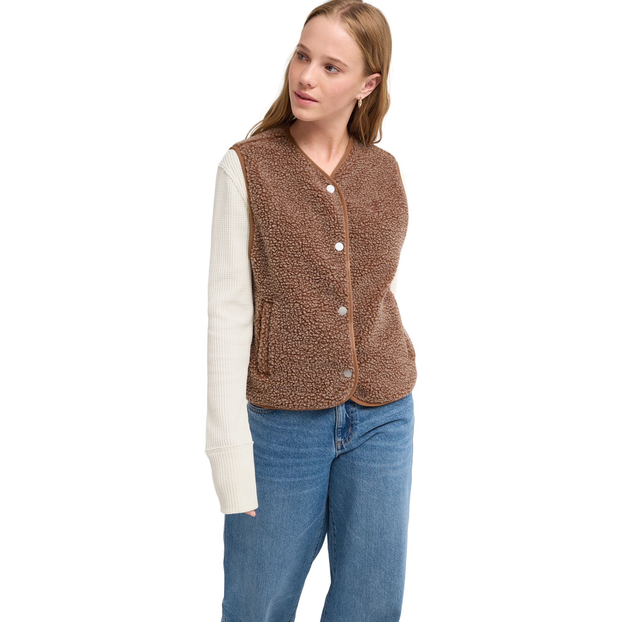 Chaleco polar sherpa de mujer Iconic Town Roxy - Marrón Marrón-1