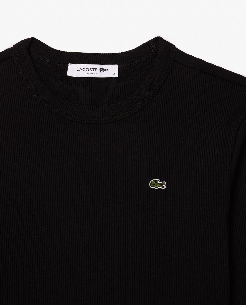 Camiseta de mujer de canalé de algodón de corte ajustado de manga larga - Lacoste - Negro Negro-6