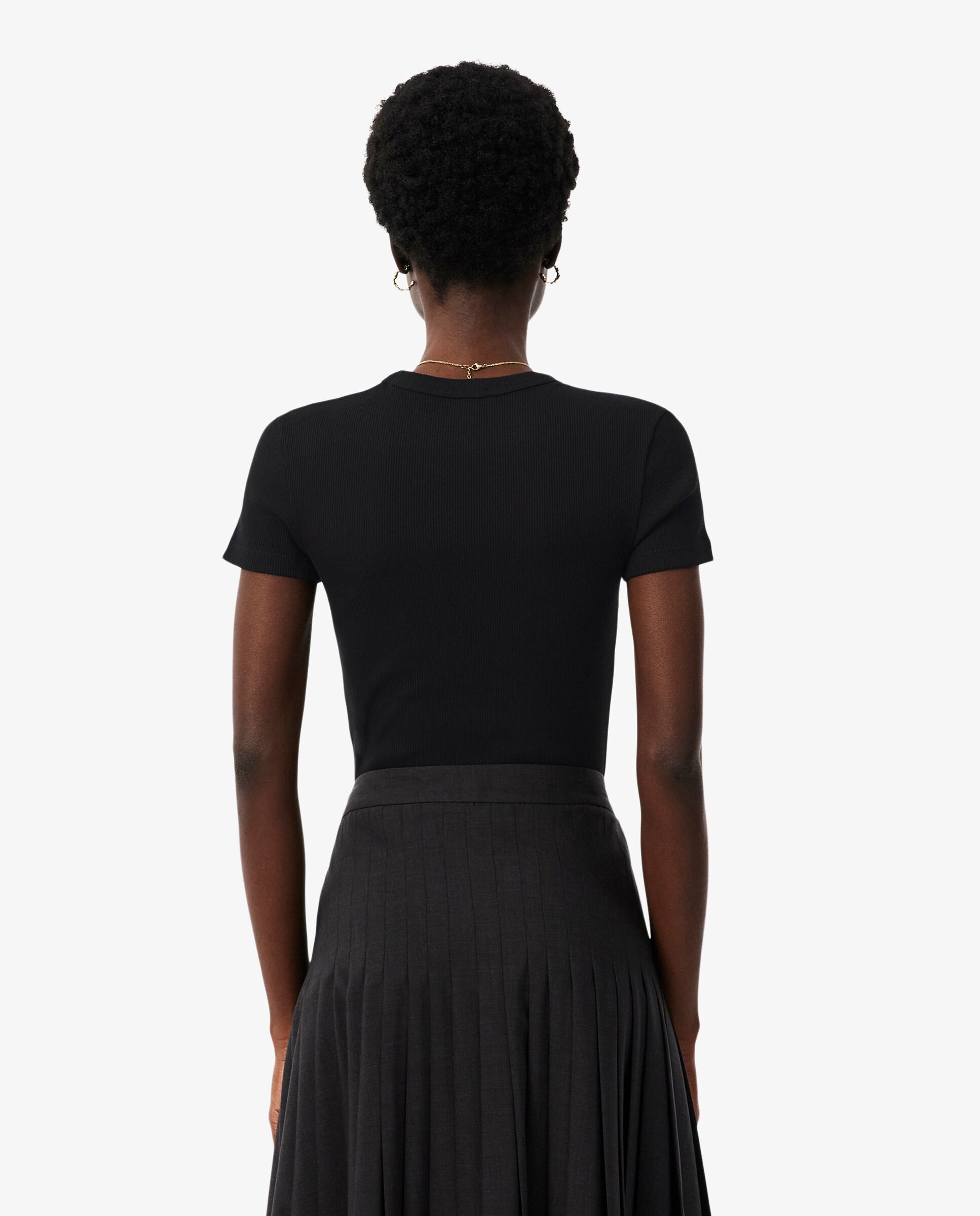 Camiseta de mujer de canalé de algodón de corte ajustado de manga corta - Lacoste - Negro Negro-2