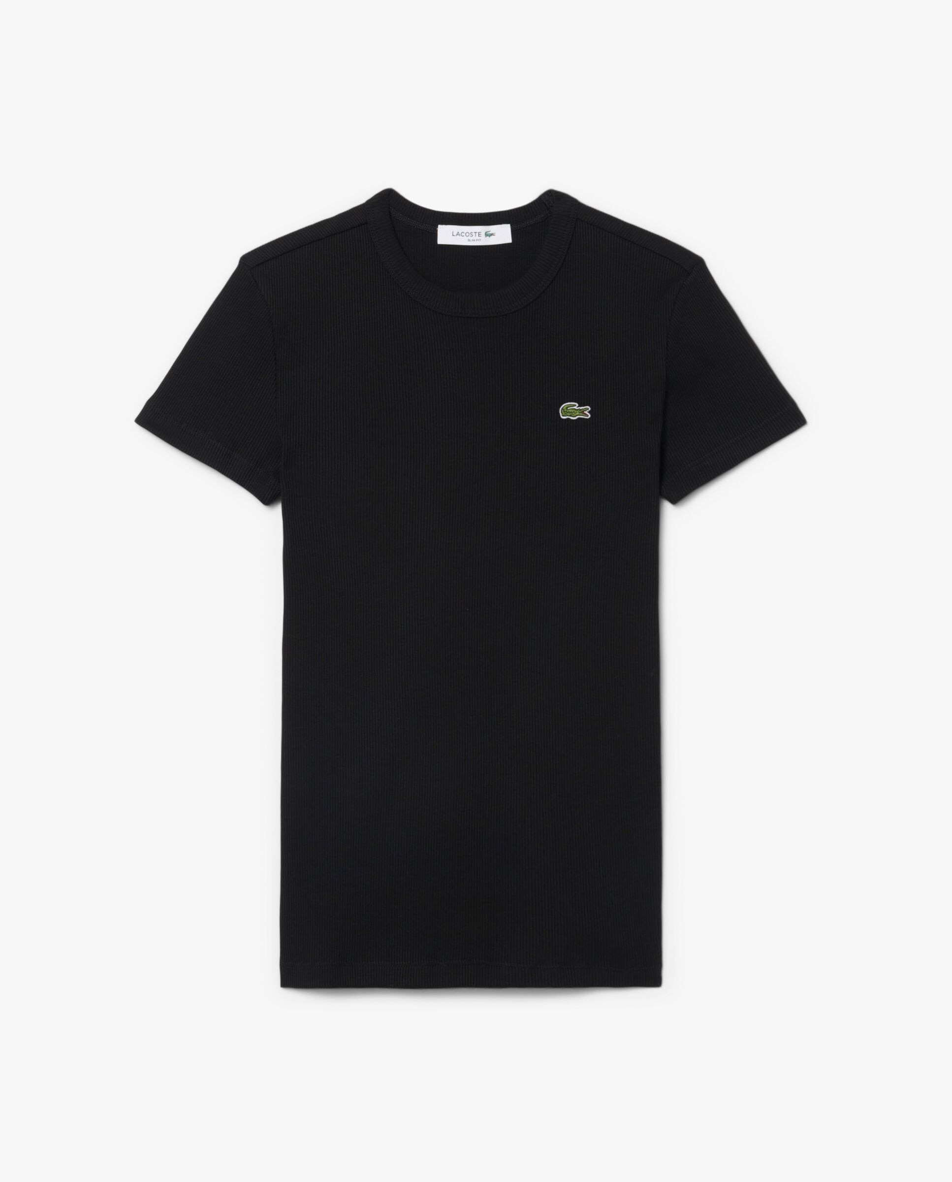 Camiseta de mujer de canalé de algodón de corte ajustado de manga corta - Lacoste - Negro Negro-6
