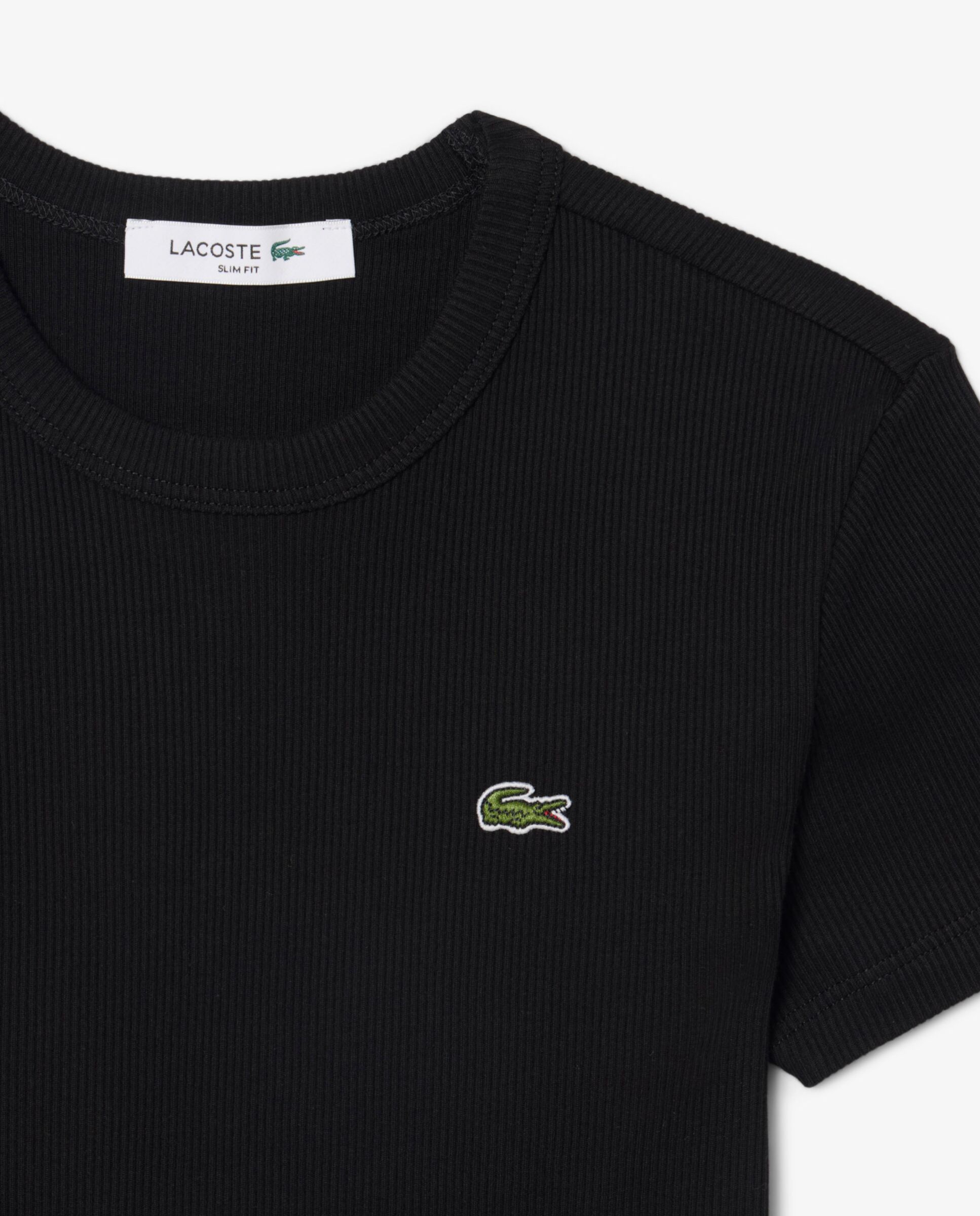 Camiseta de mujer de canalé de algodón de corte ajustado de manga corta - Lacoste - Negro Negro-5