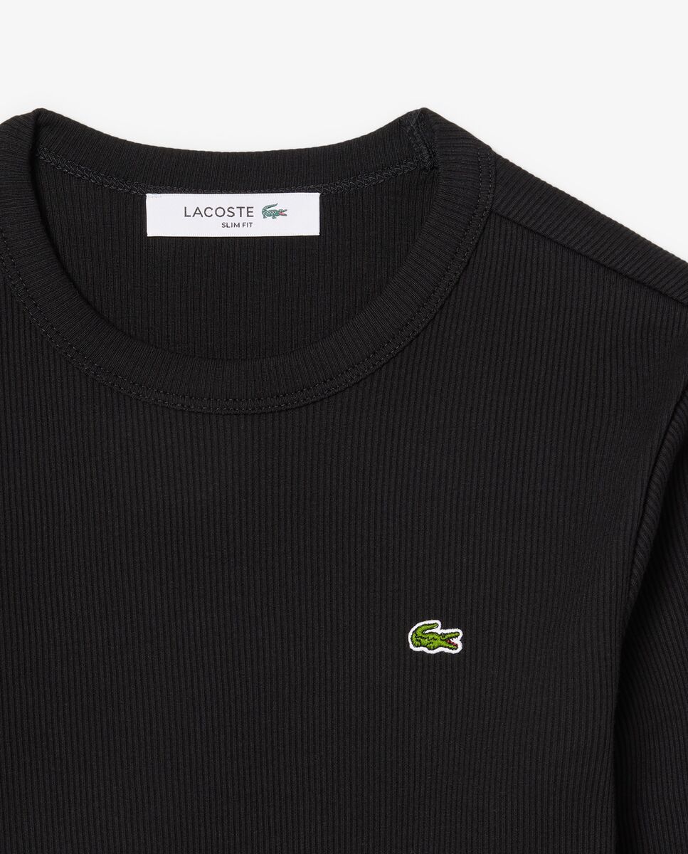 Camiseta de mujer de canalé de algodón de corte ajustado de manga larga - Lacoste - Azul oscuro Azul oscuro-5