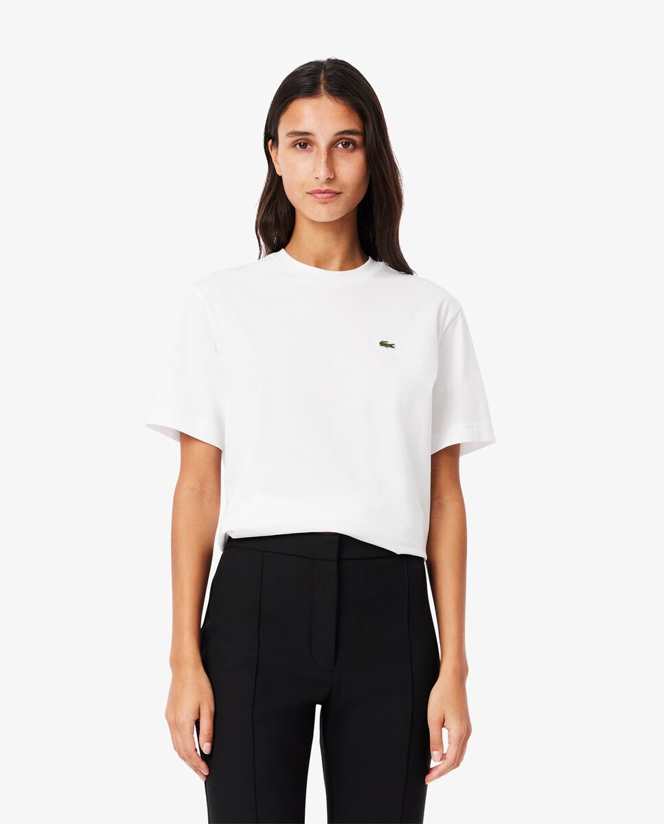 Camiseta de mujer de corte holgado de algodón suave de manga corta - Lacoste - Blanco Blanco-1