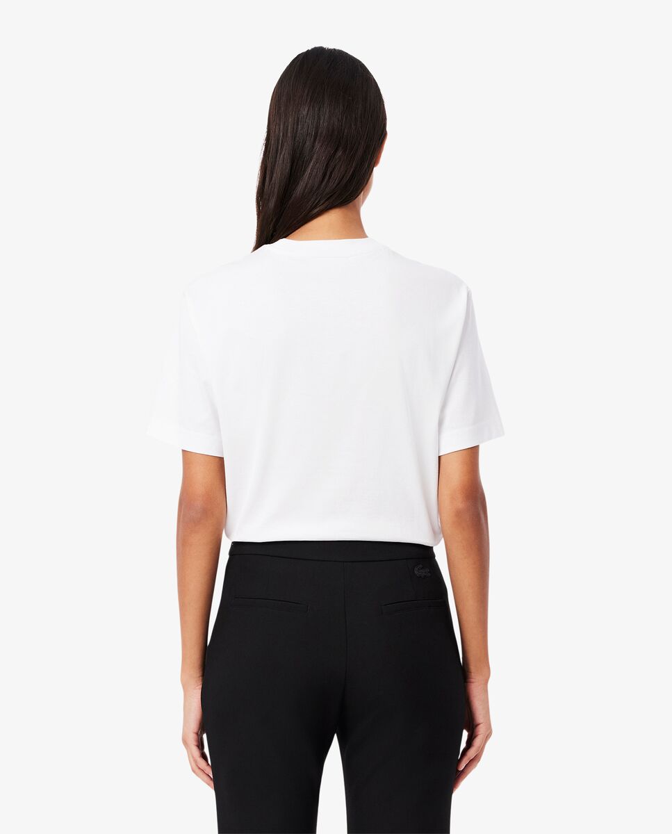 Camiseta de mujer de corte holgado de algodón suave de manga corta - Lacoste - Blanco Blanco-2
