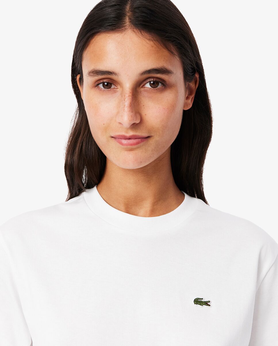 Camiseta de mujer de corte holgado de algodón suave de manga corta - Lacoste - Blanco Blanco-3