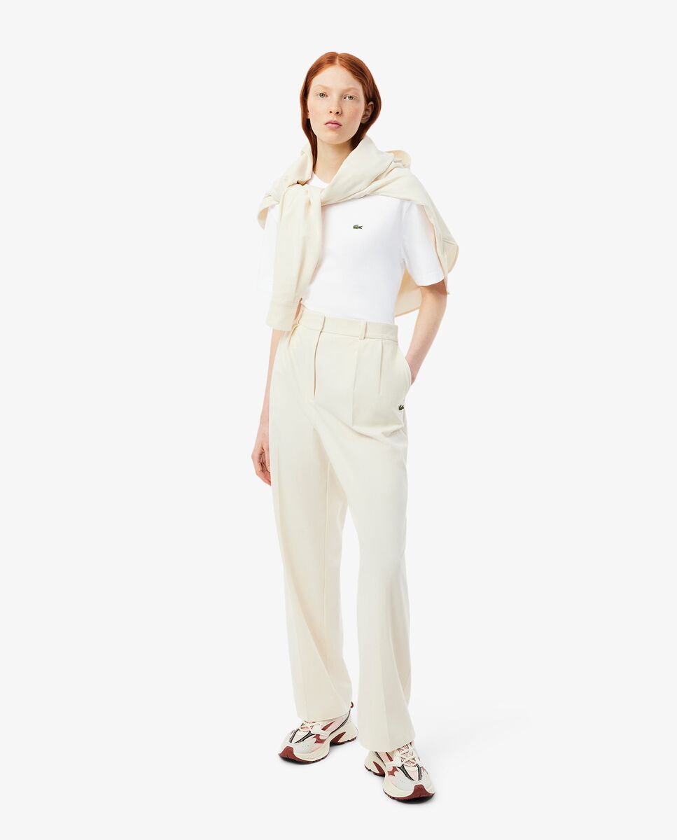 Camiseta de mujer de corte holgado de algodón suave de manga corta - Lacoste - Blanco Blanco-4