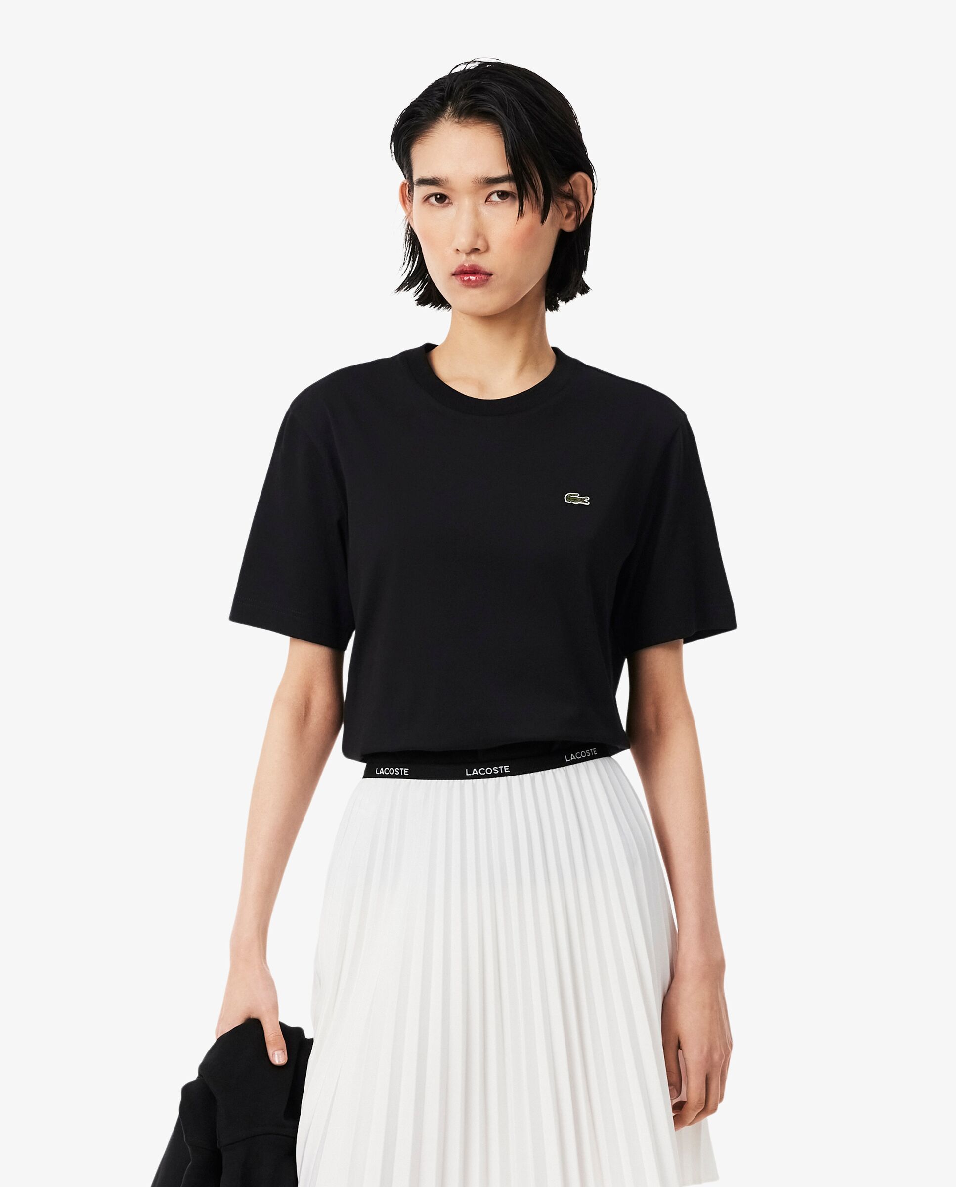 Camiseta de mujer de corte holgado de algodón suave de manga corta - Lacoste - Negro Negro-1