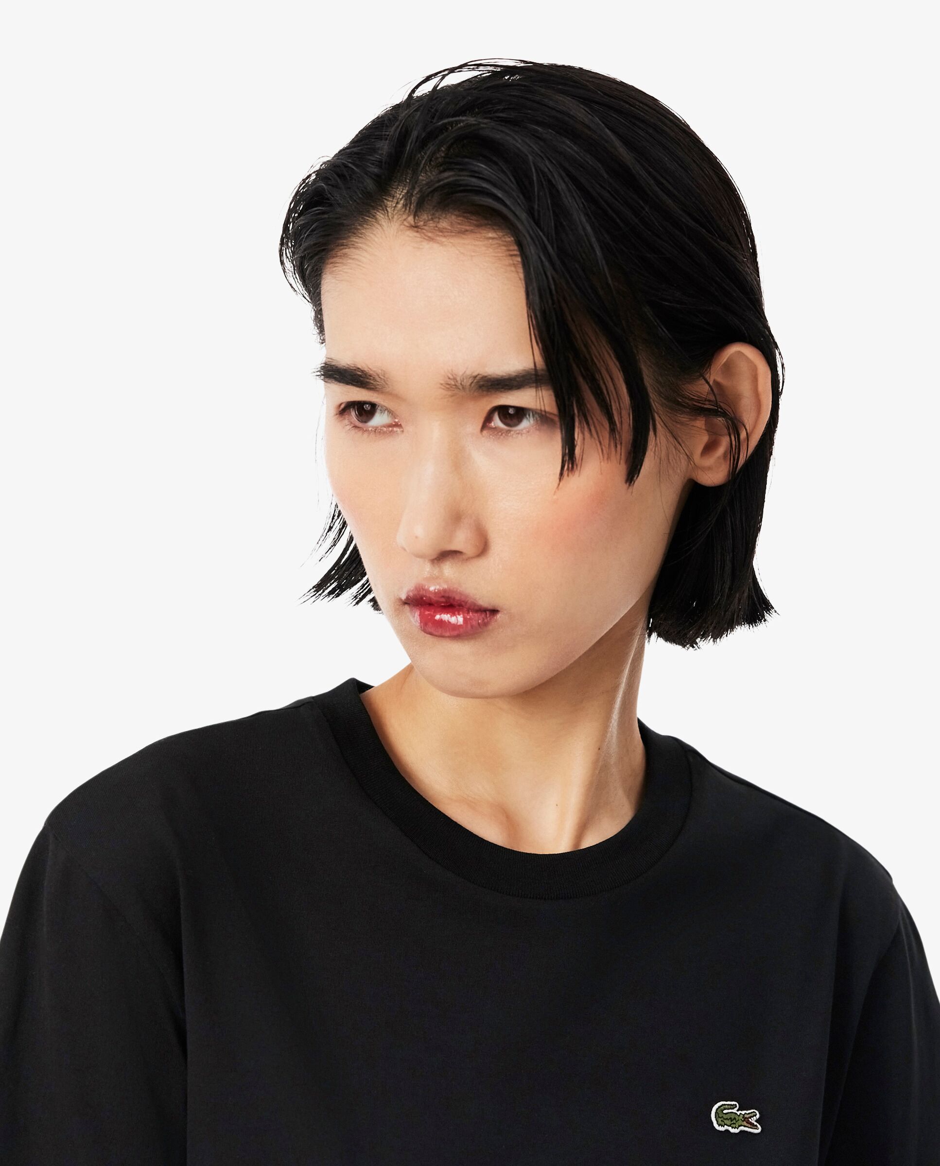 Camiseta de mujer de corte holgado de algodón suave de manga corta - Lacoste - Negro Negro-3