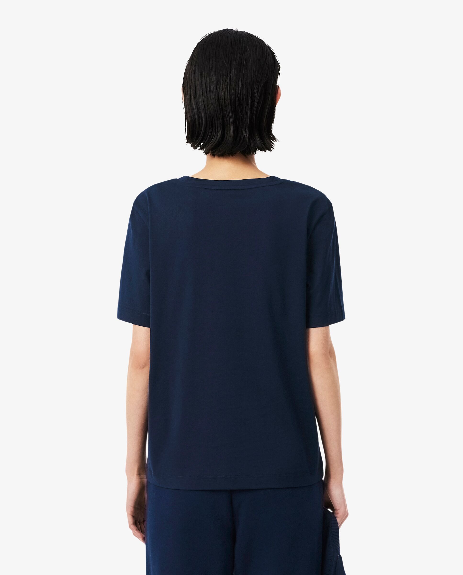 Camiseta de mujer de corte holgado con cuello de pico de algodón suave de manga corta - Lacoste - Azul marino Azul marino-2
