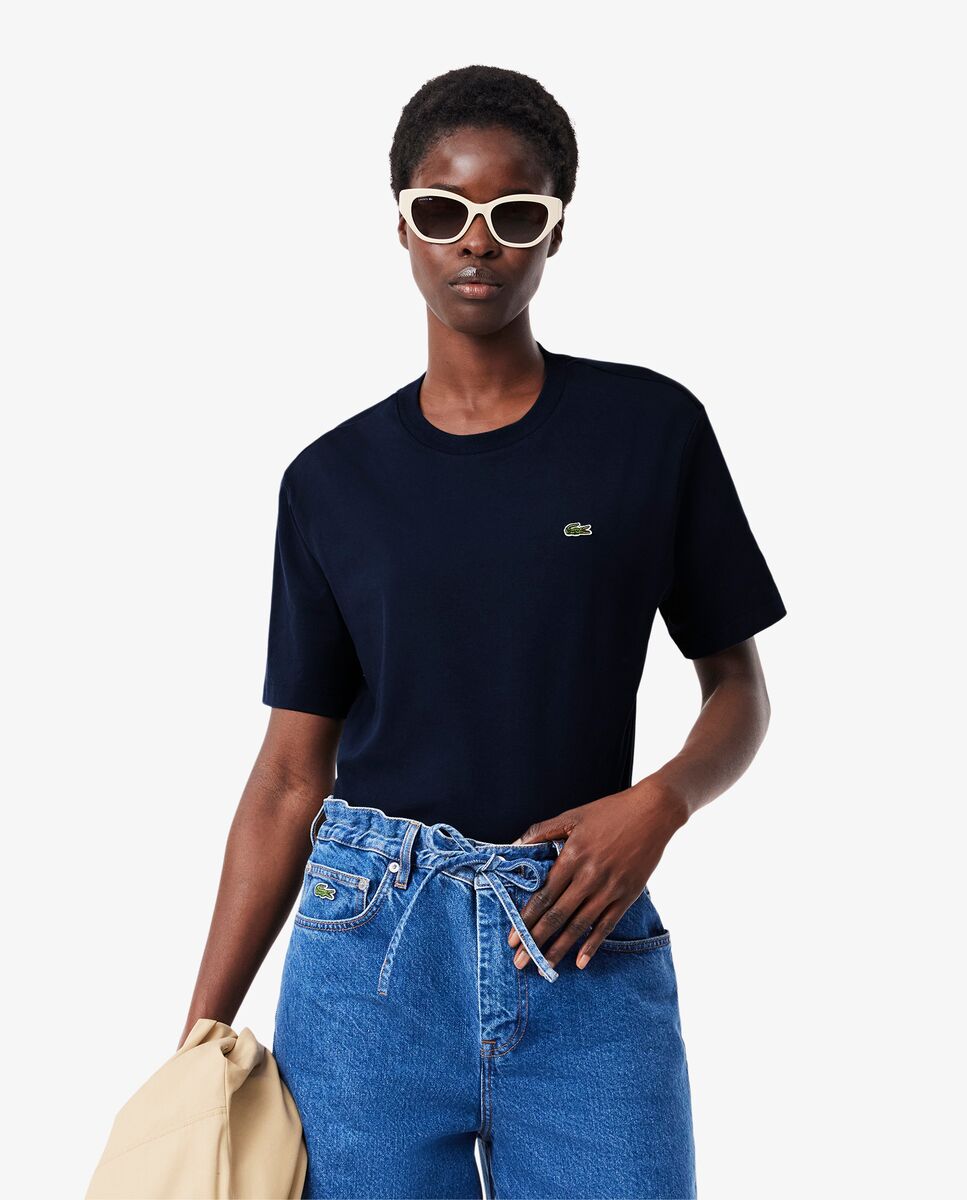 Camiseta de mujer de corte holgado de algodón suave de manga corta - Lacoste - Azul marino Azul marino-1