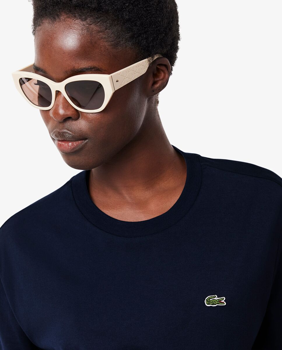 Camiseta de mujer de corte holgado de algodón suave de manga corta - Lacoste - Azul marino Azul marino-3