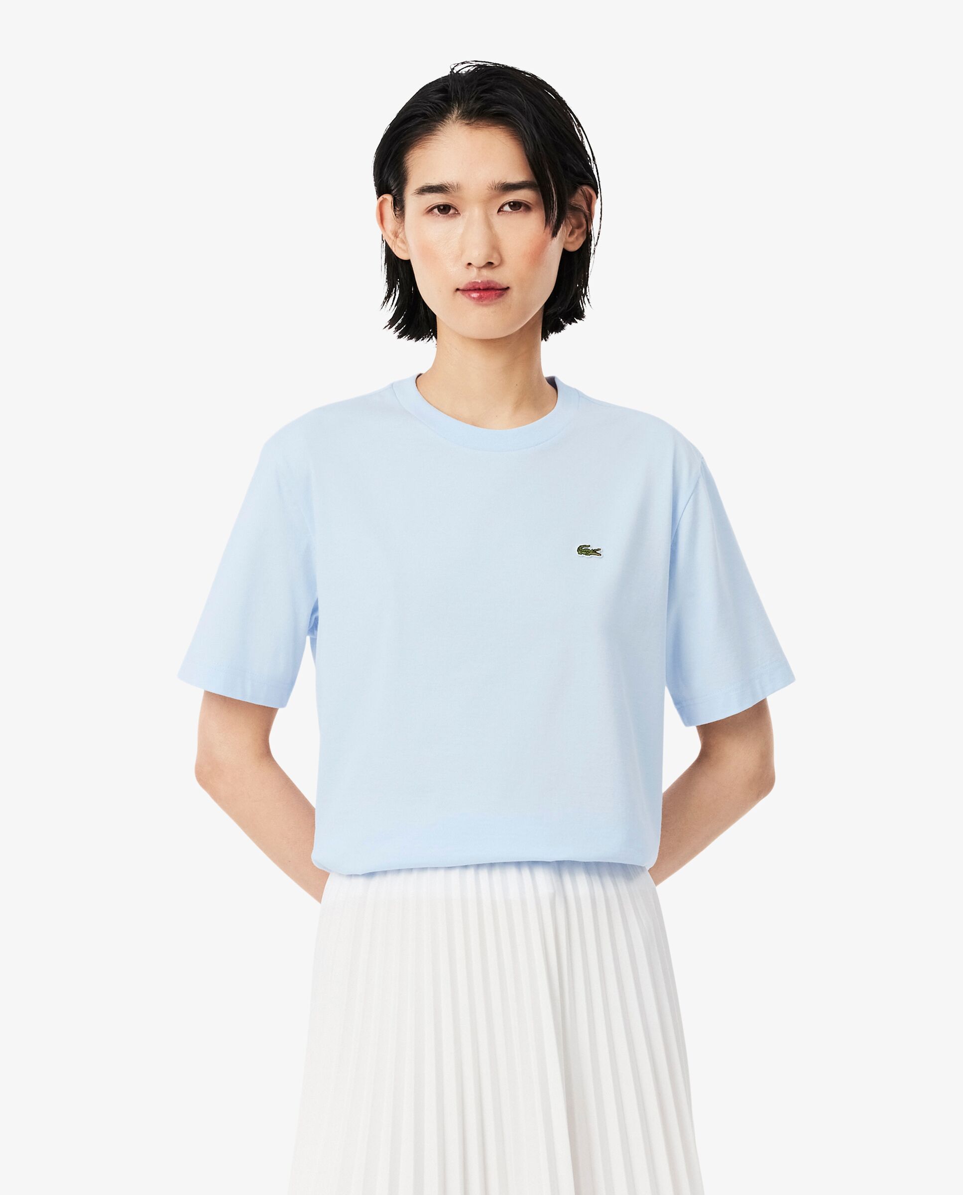 Camiseta de mujer de corte holgado de algodón suave de manga corta - Lacoste - Azul claro Azul claro-2