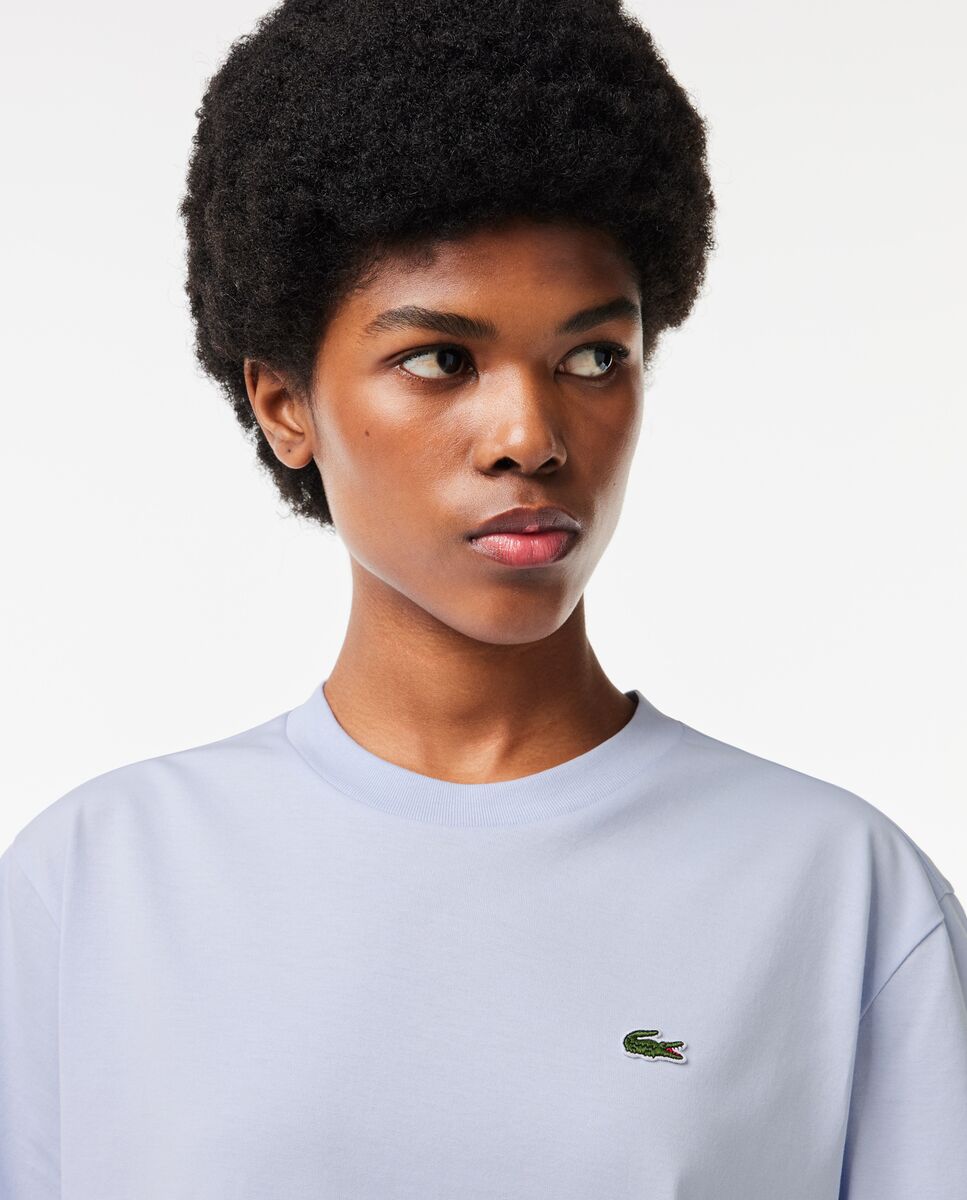 Camiseta de mujer de corte holgado de algodón suave de manga corta - Lacoste - Azul claro Azul claro-4