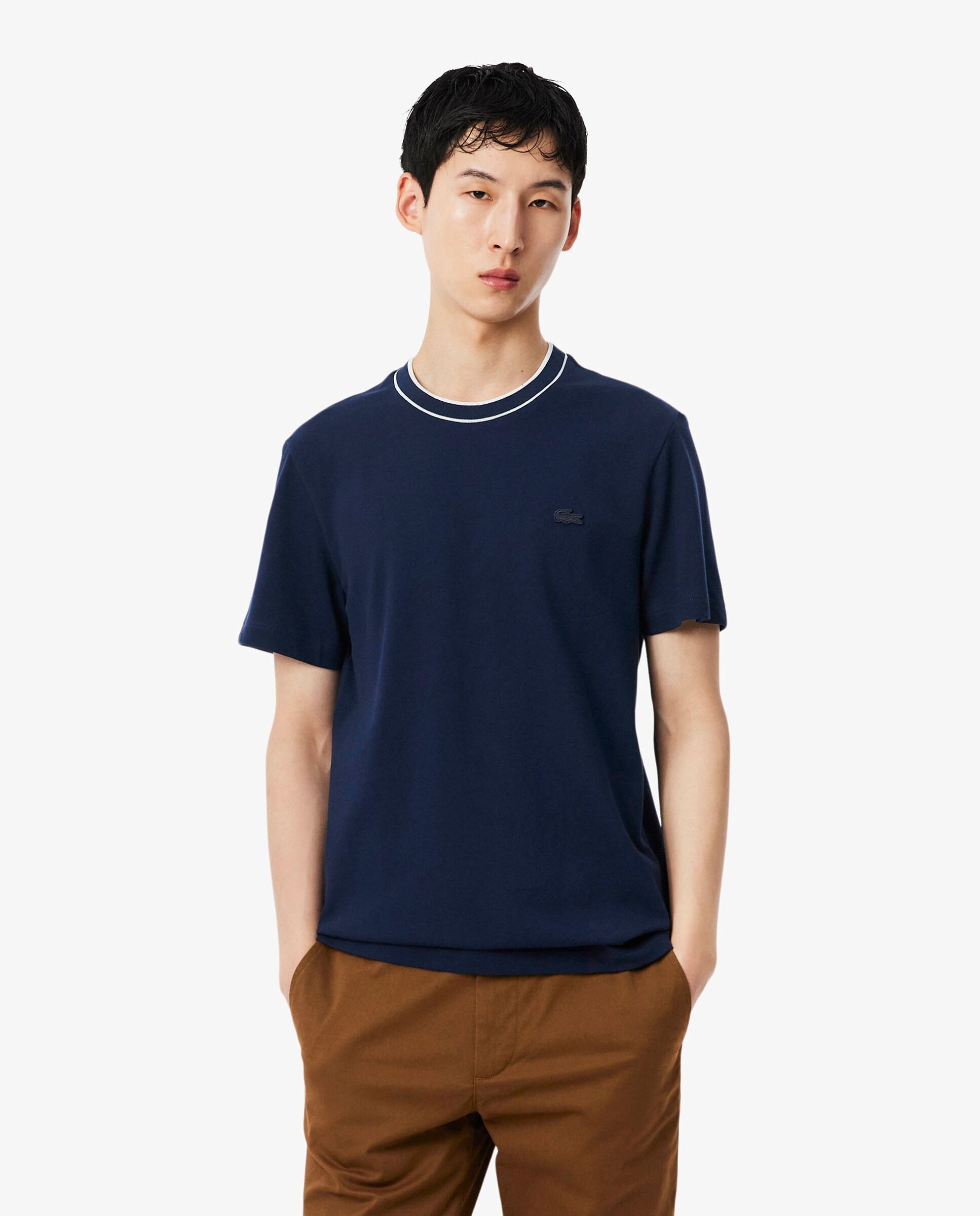 Camiseta de hombre de piqué elástico con cuello de rayas de manga corta - Lacoste - Azul marino Azul marino-1