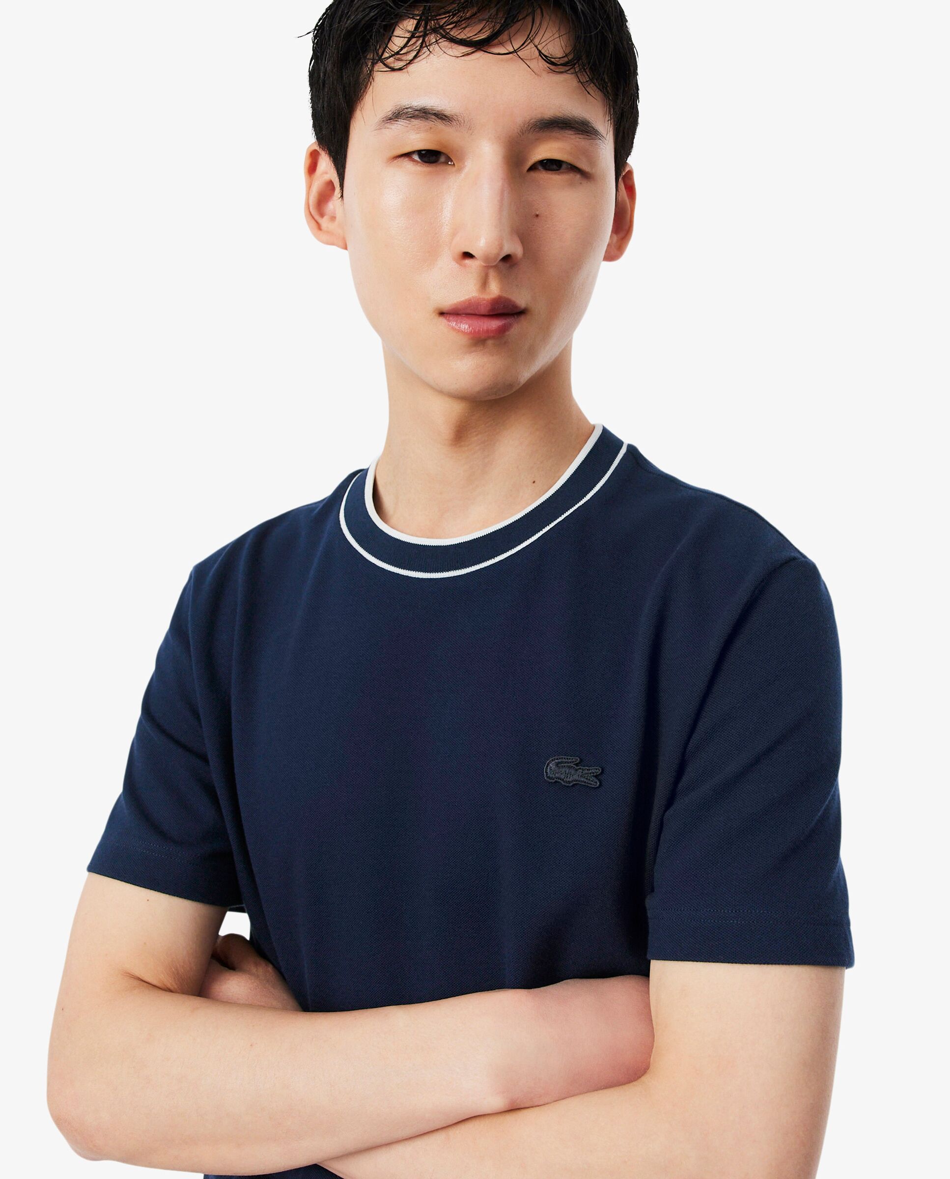 Camiseta de hombre de piqué elástico con cuello de rayas de manga corta - Lacoste - Azul marino Azul marino-3